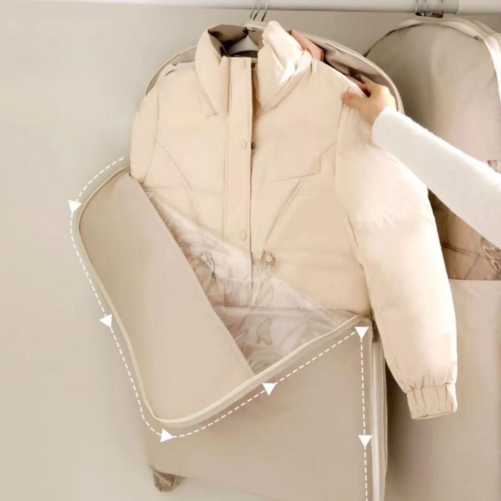 Garment Bag Clear Window Zipper Design Dress Bag for Travel Coats M Beige