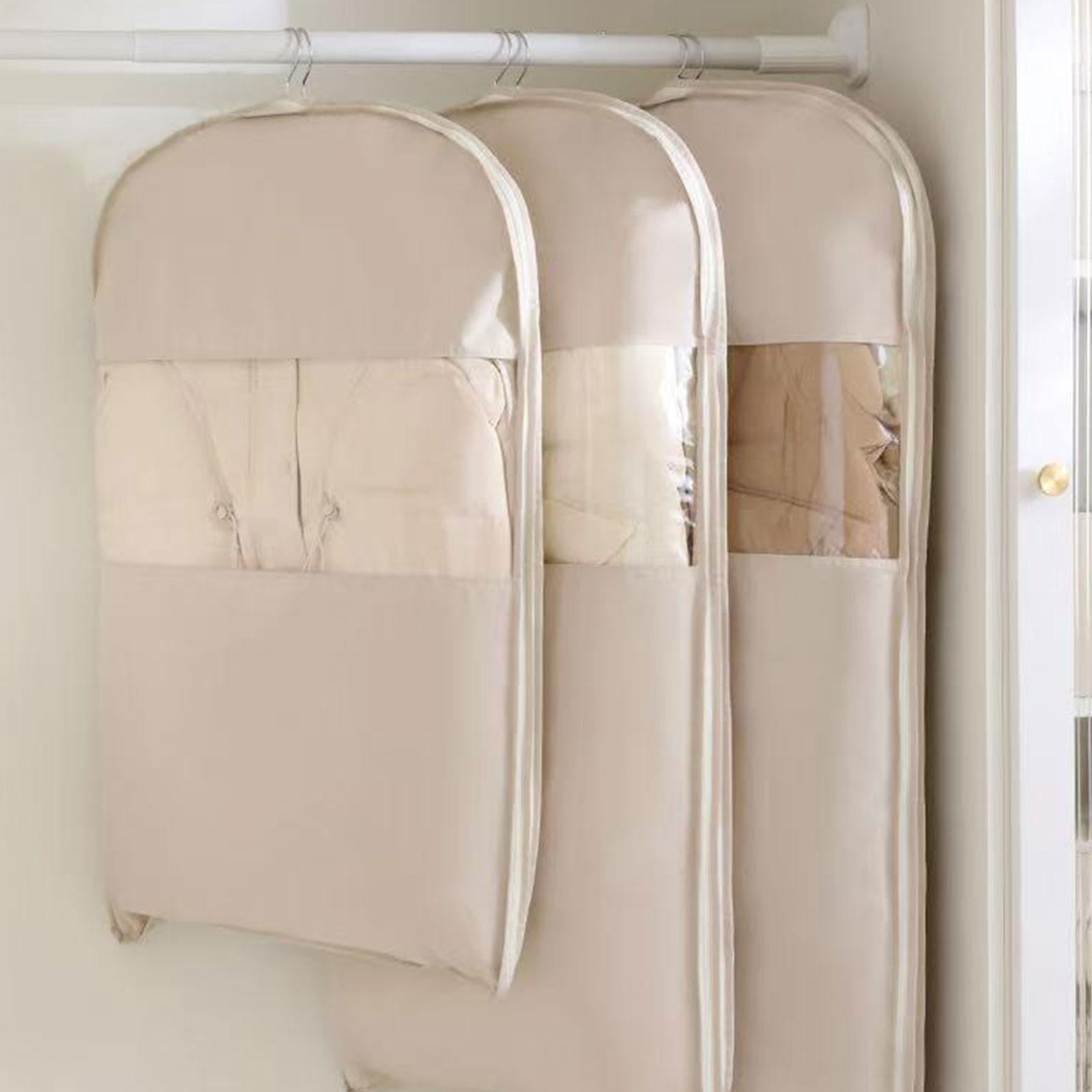 Garment Bag Clear Window Zipper Design Dress Bag for Travel Coats M Beige