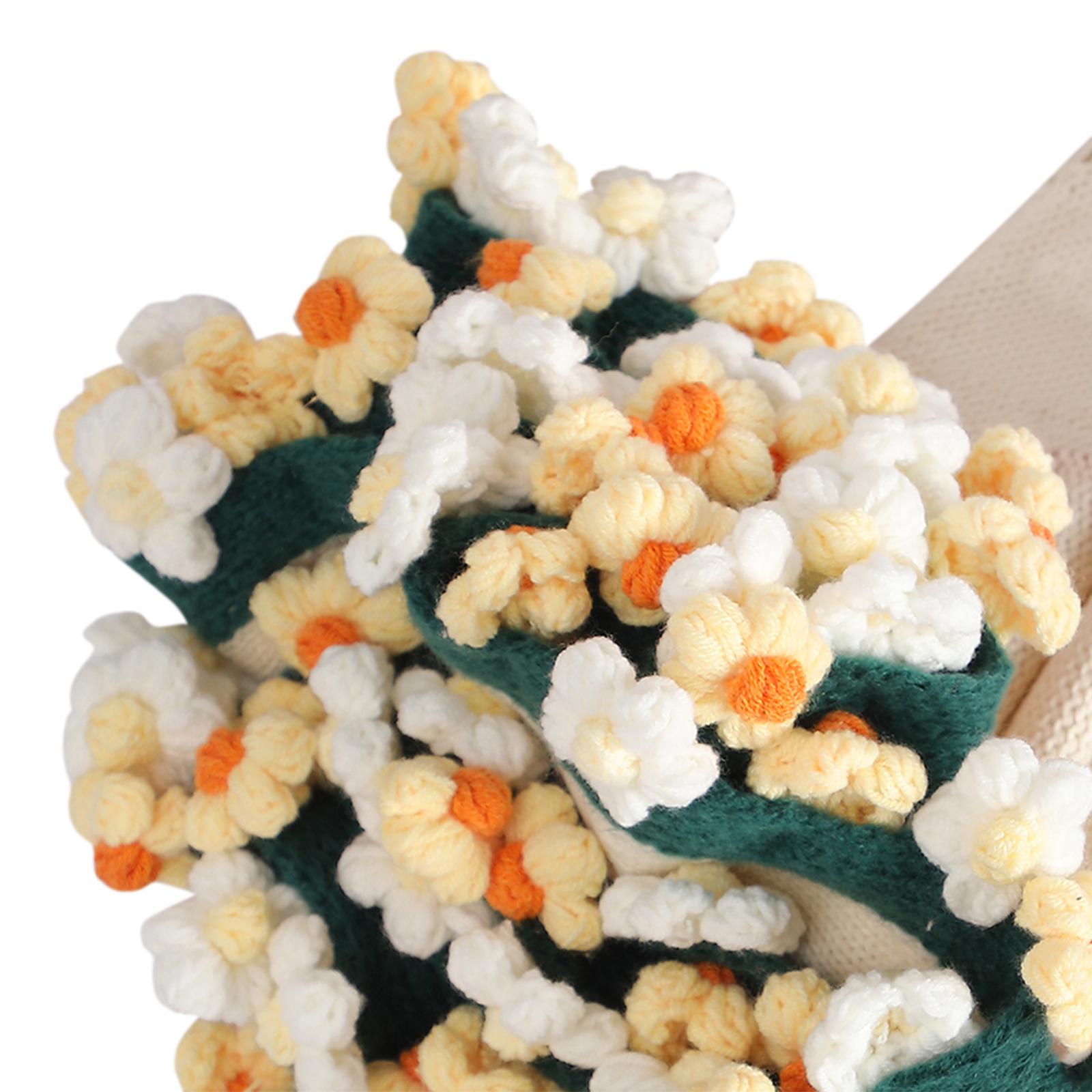 Flower Bouquet Blanket Foldable Versatile Hand Knitting for Sofa Party Couch yellow white