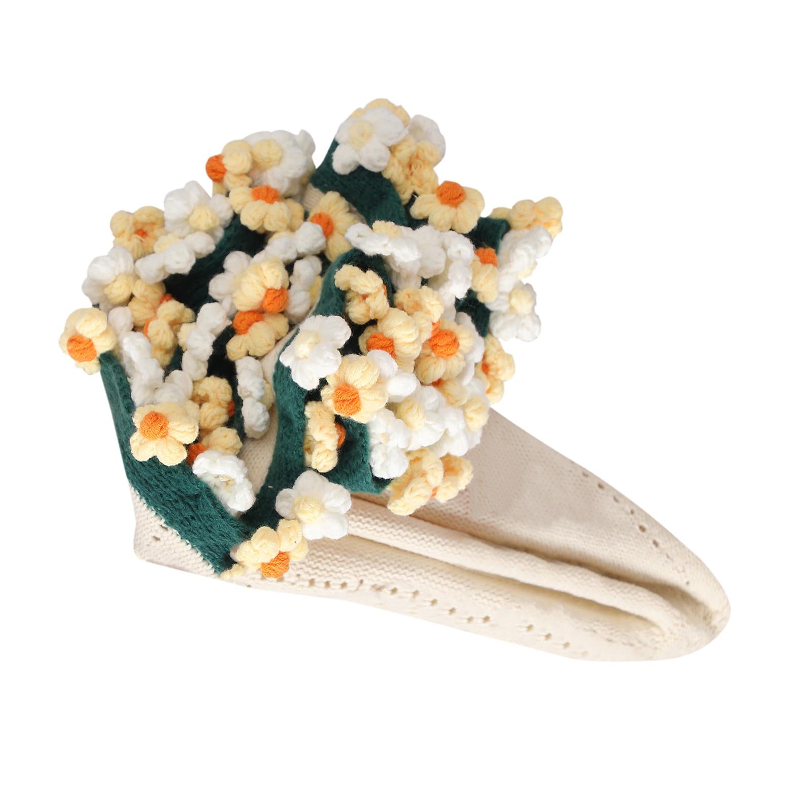 Flower Bouquet Blanket Foldable Versatile Hand Knitting for Sofa Party Couch yellow white