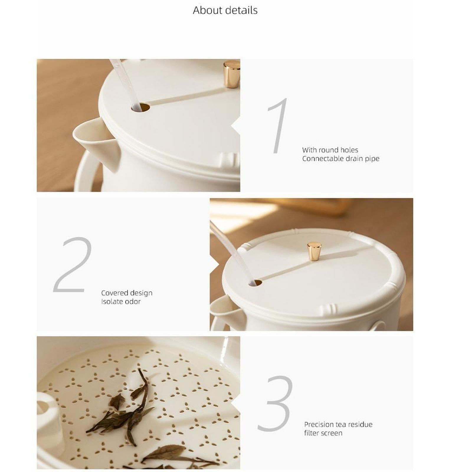Tea Waste Water Bucket Large with Lid Easy to Clean Liquid Storage Waste Bin White