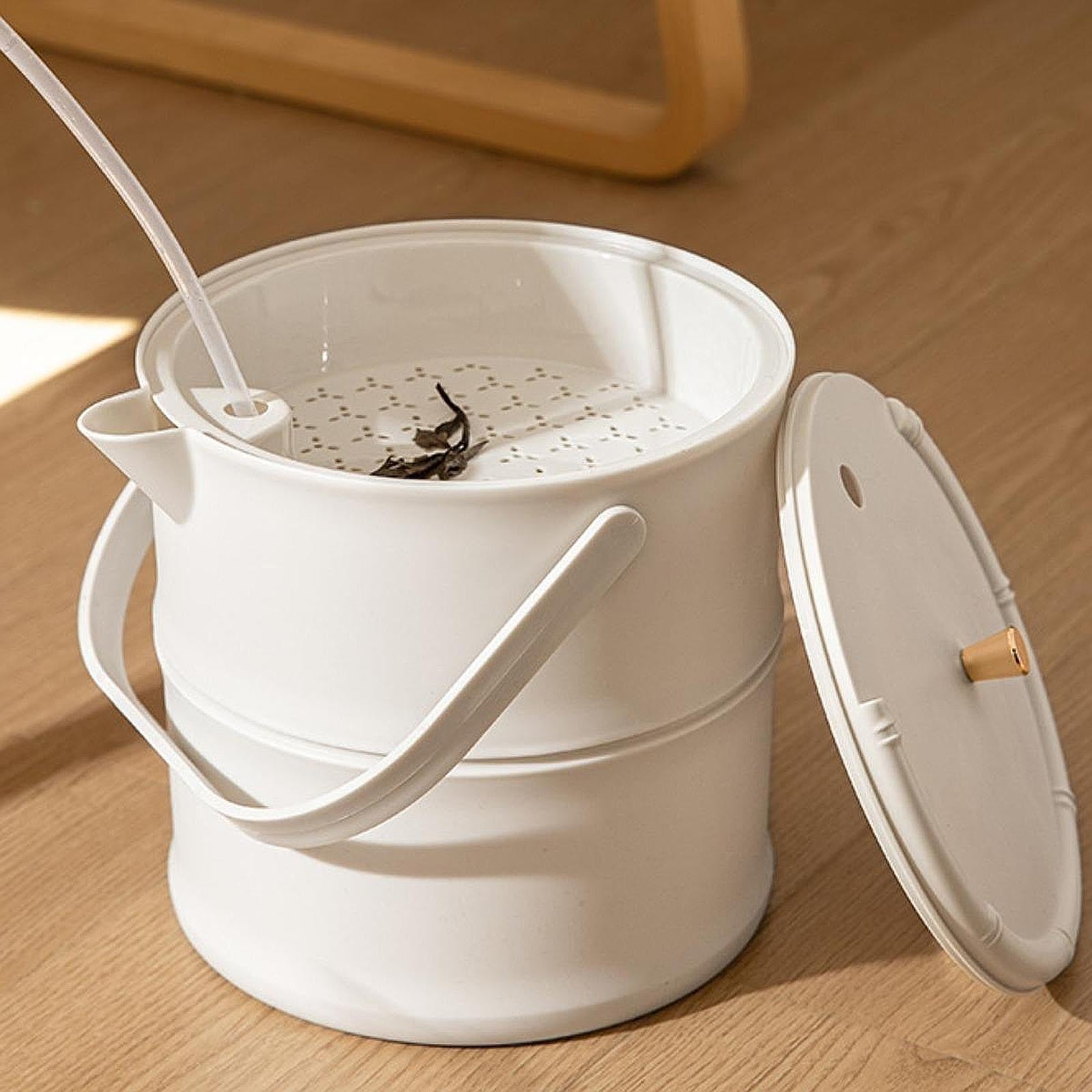 Tea Waste Water Bucket Large with Lid Easy to Clean Liquid Storage Waste Bin White