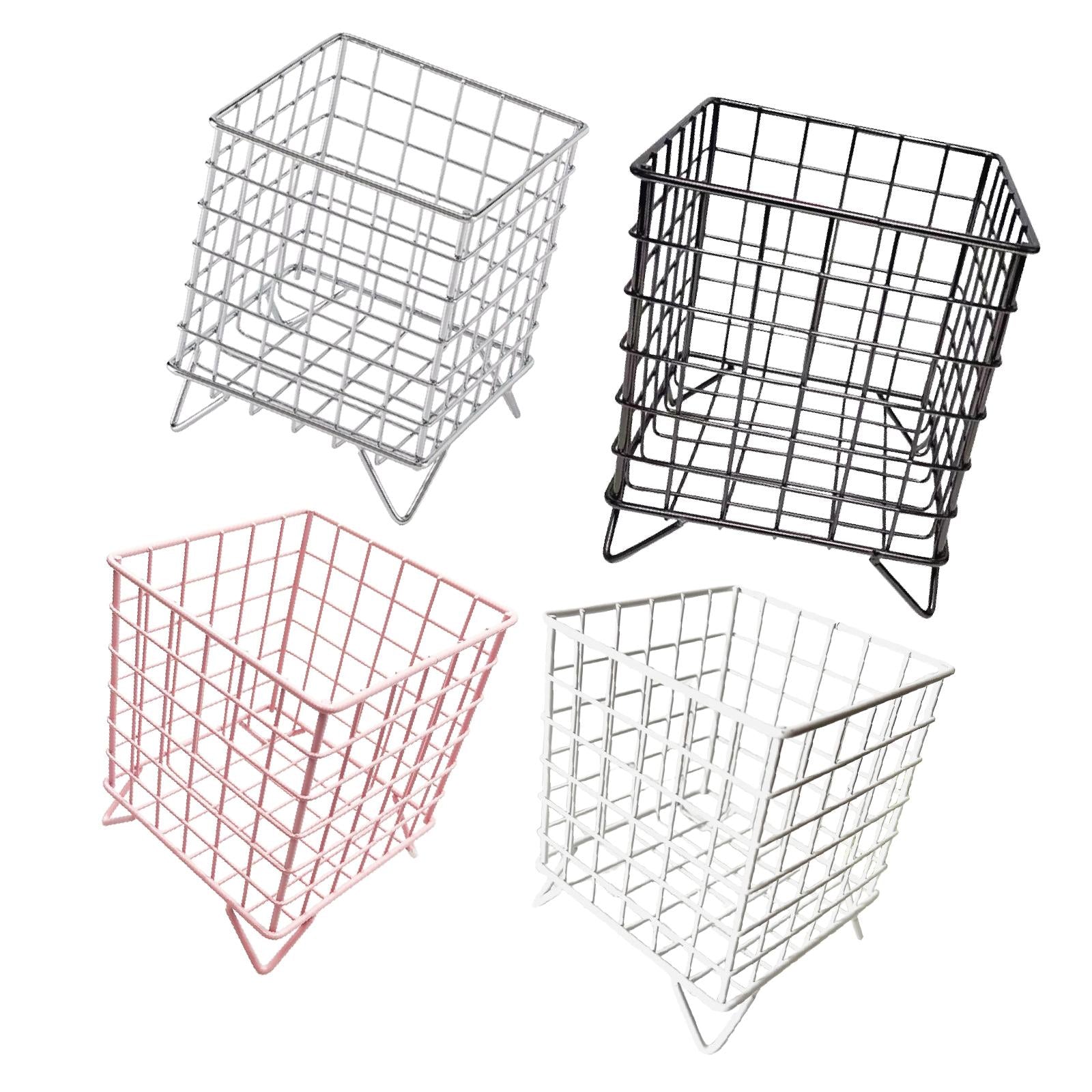 Iron Storage Basket Desk Organizer for Bathroom Office Supplies Vanity Table Silver