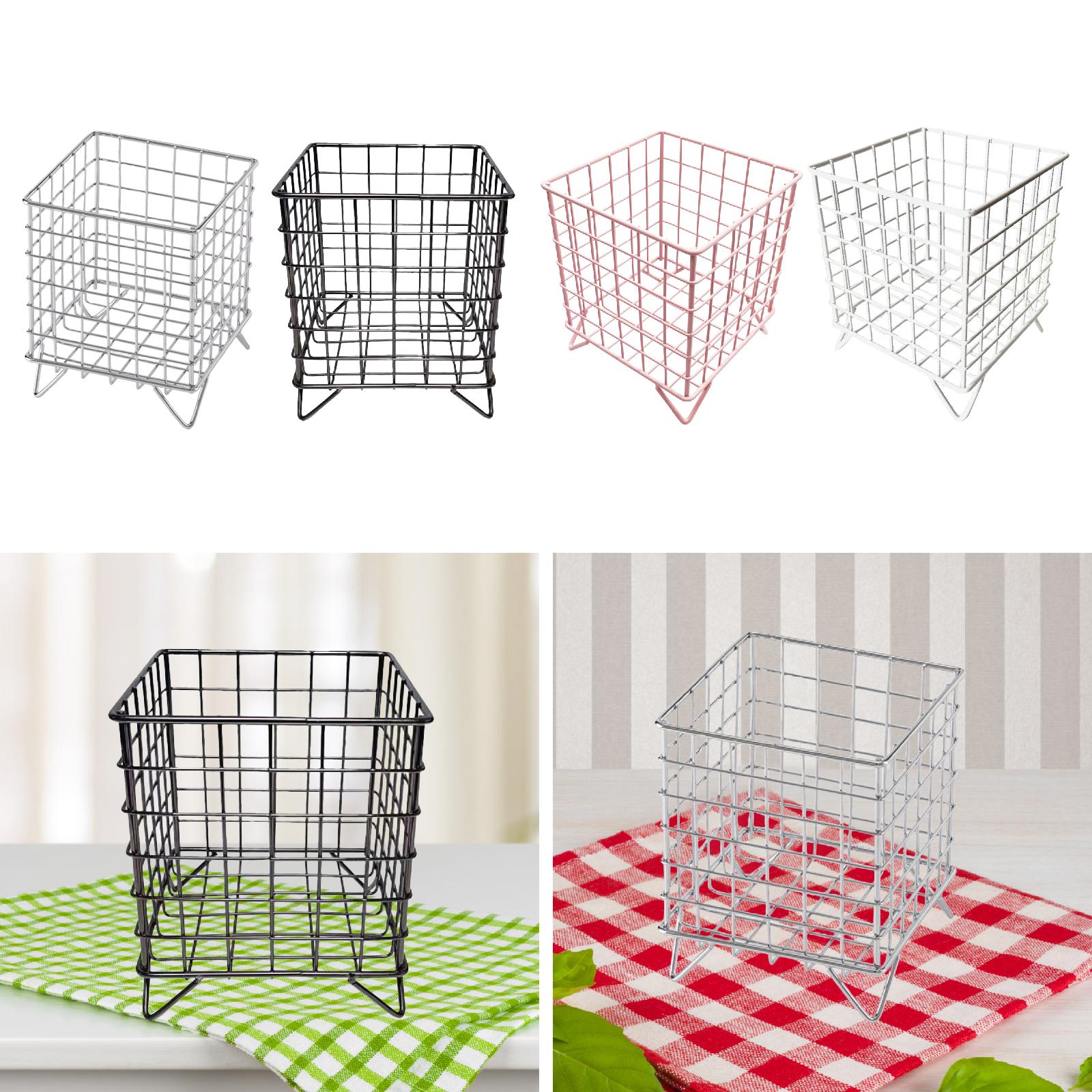 Iron Storage Basket Desk Organizer for Bathroom Office Supplies Vanity Table Silver