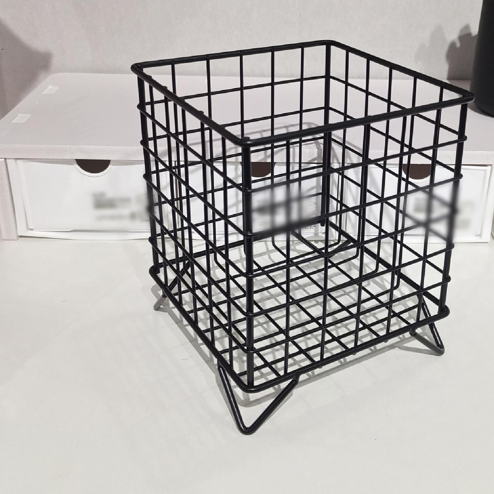 Iron Storage Basket Desk Organizer for Bathroom Office Supplies Vanity Table Black
