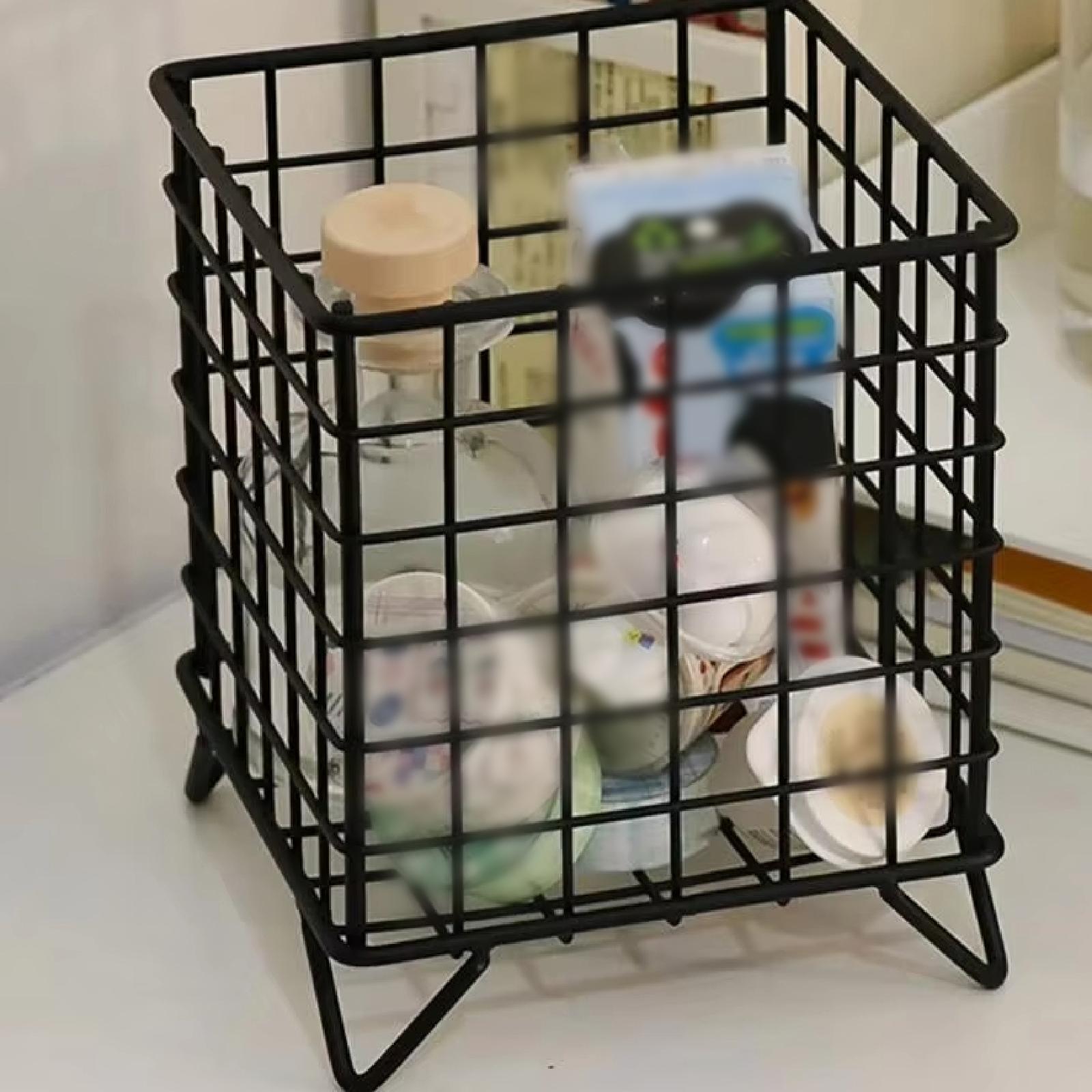 Iron Storage Basket Desk Organizer for Bathroom Office Supplies Vanity Table Black