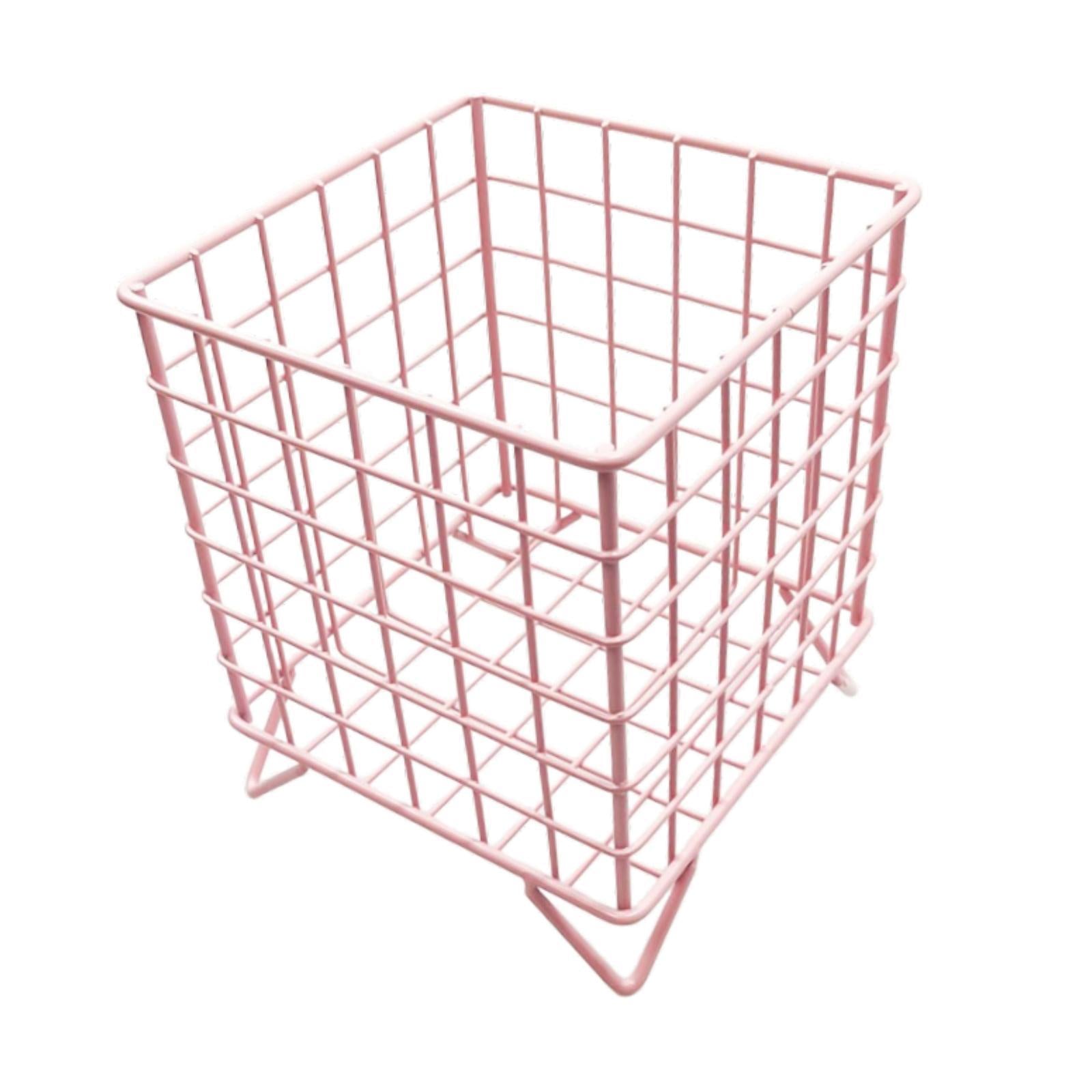 Iron Storage Basket Desk Organizer for Bathroom Office Supplies Vanity Table Pink