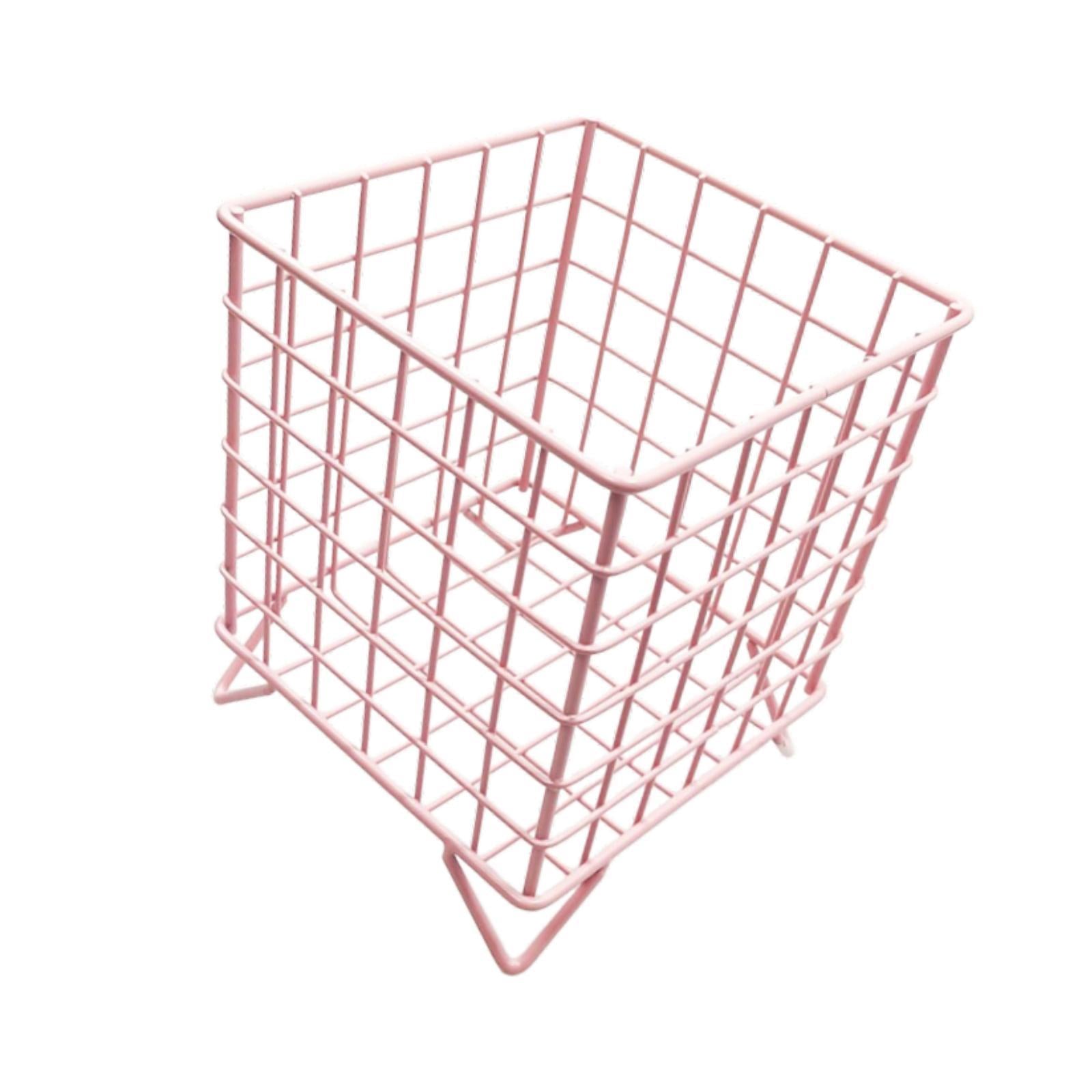 Iron Storage Basket Desk Organizer for Bathroom Office Supplies Vanity Table Pink