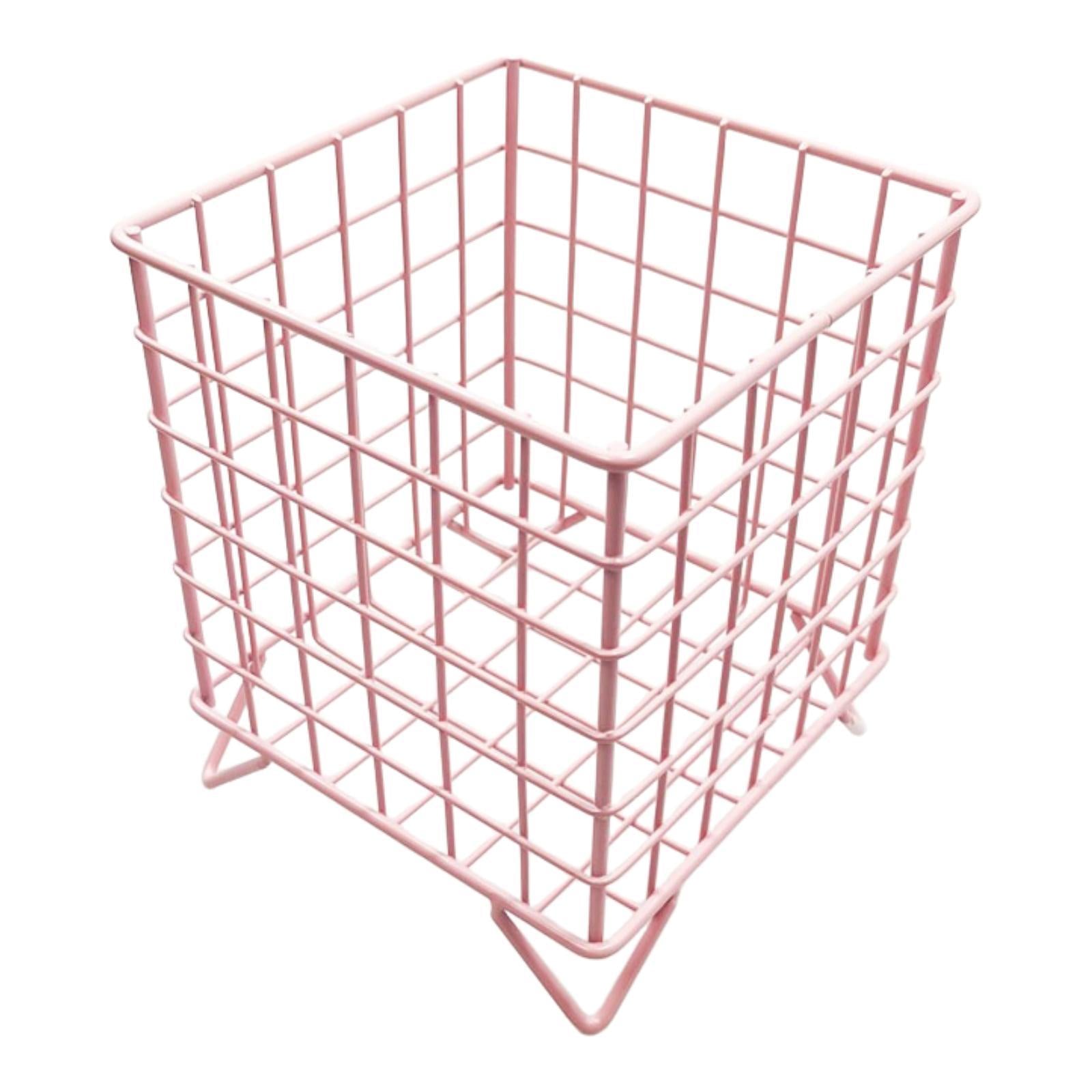 Iron Storage Basket Desk Organizer for Bathroom Office Supplies Vanity Table Pink