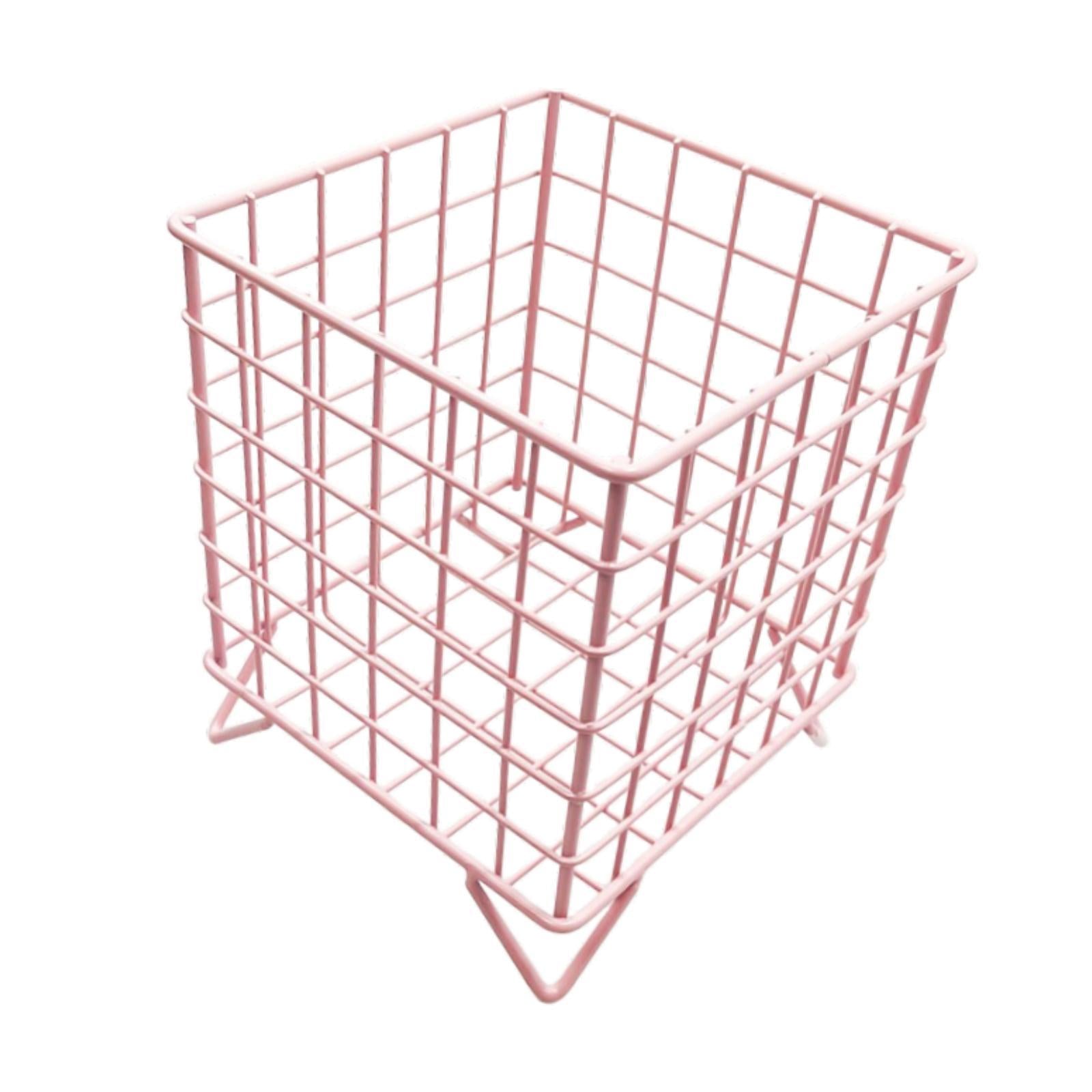 Iron Storage Basket Desk Organizer for Bathroom Office Supplies Vanity Table Pink