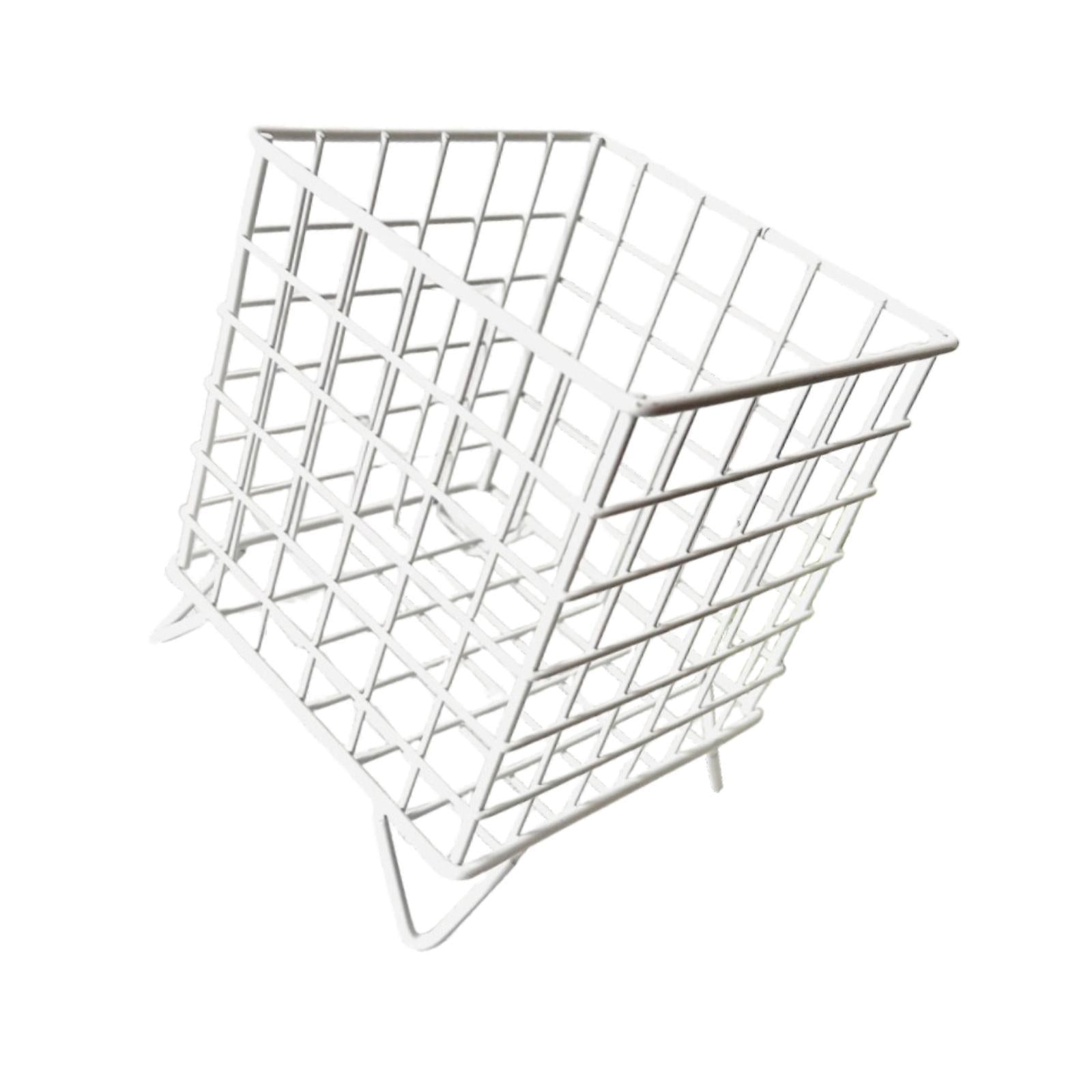 Iron Storage Basket Desk Organizer for Bathroom Office Supplies Vanity Table White
