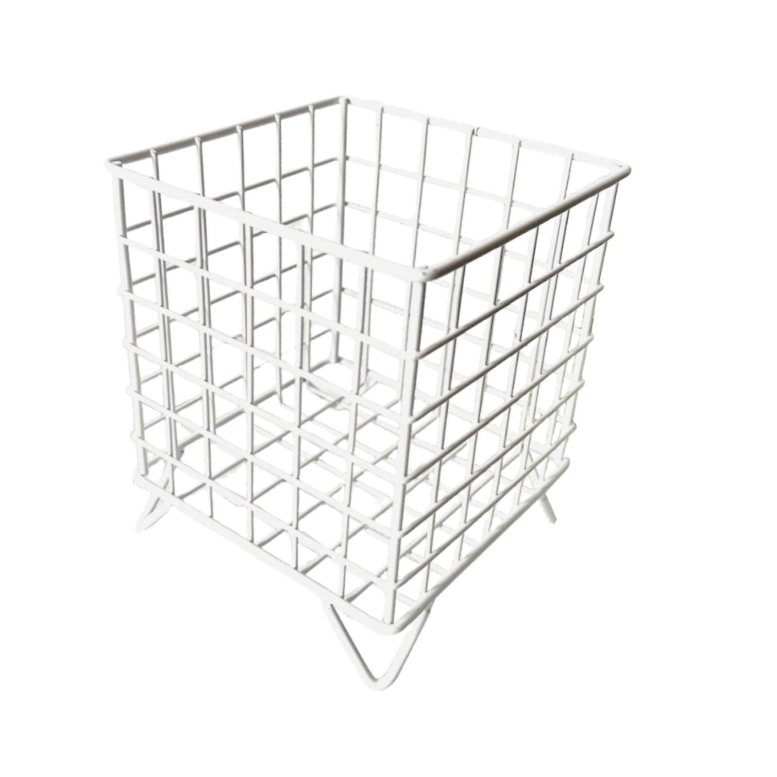 Iron Storage Basket Desk Organizer for Bathroom Office Supplies Vanity Table White