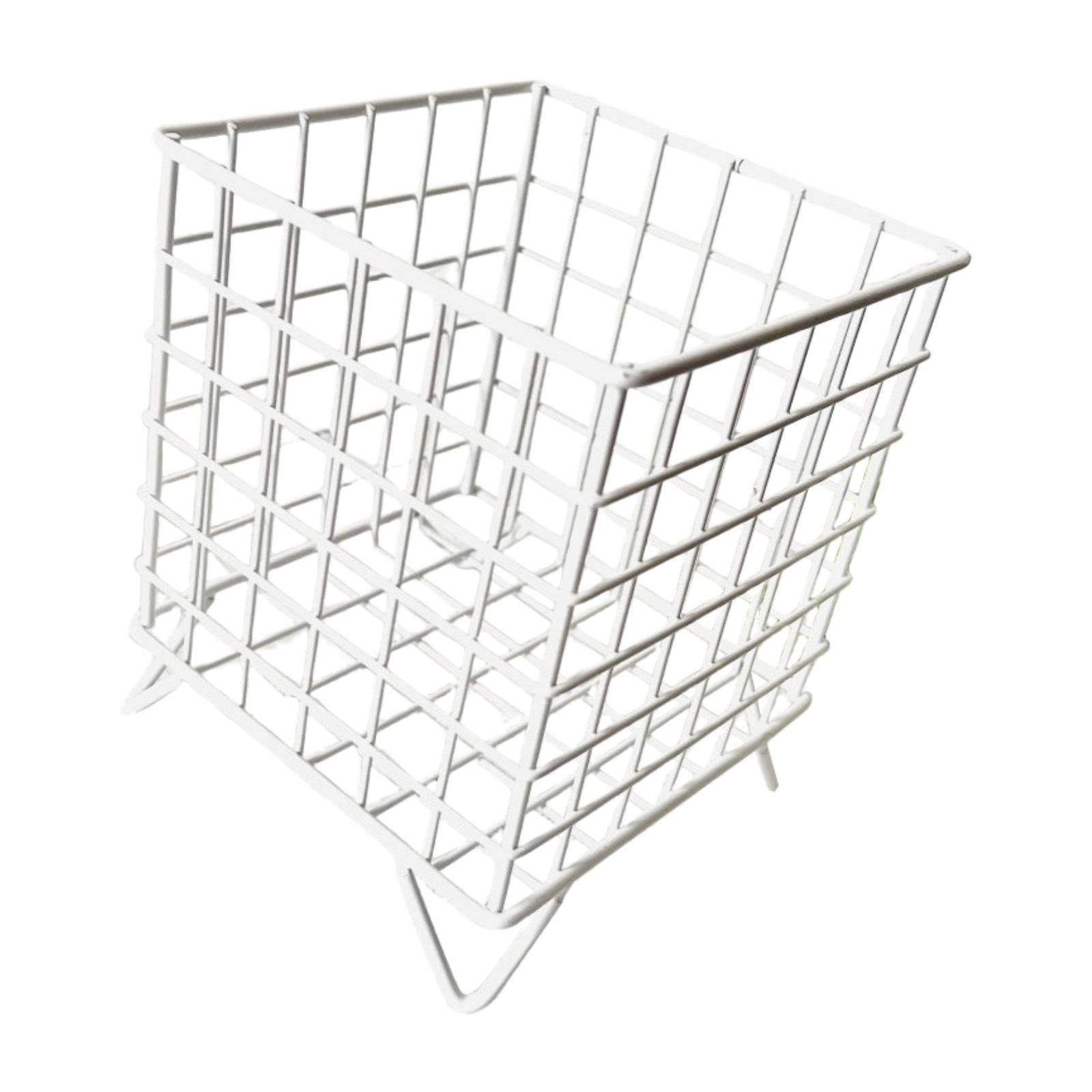Iron Storage Basket Desk Organizer for Bathroom Office Supplies Vanity Table White