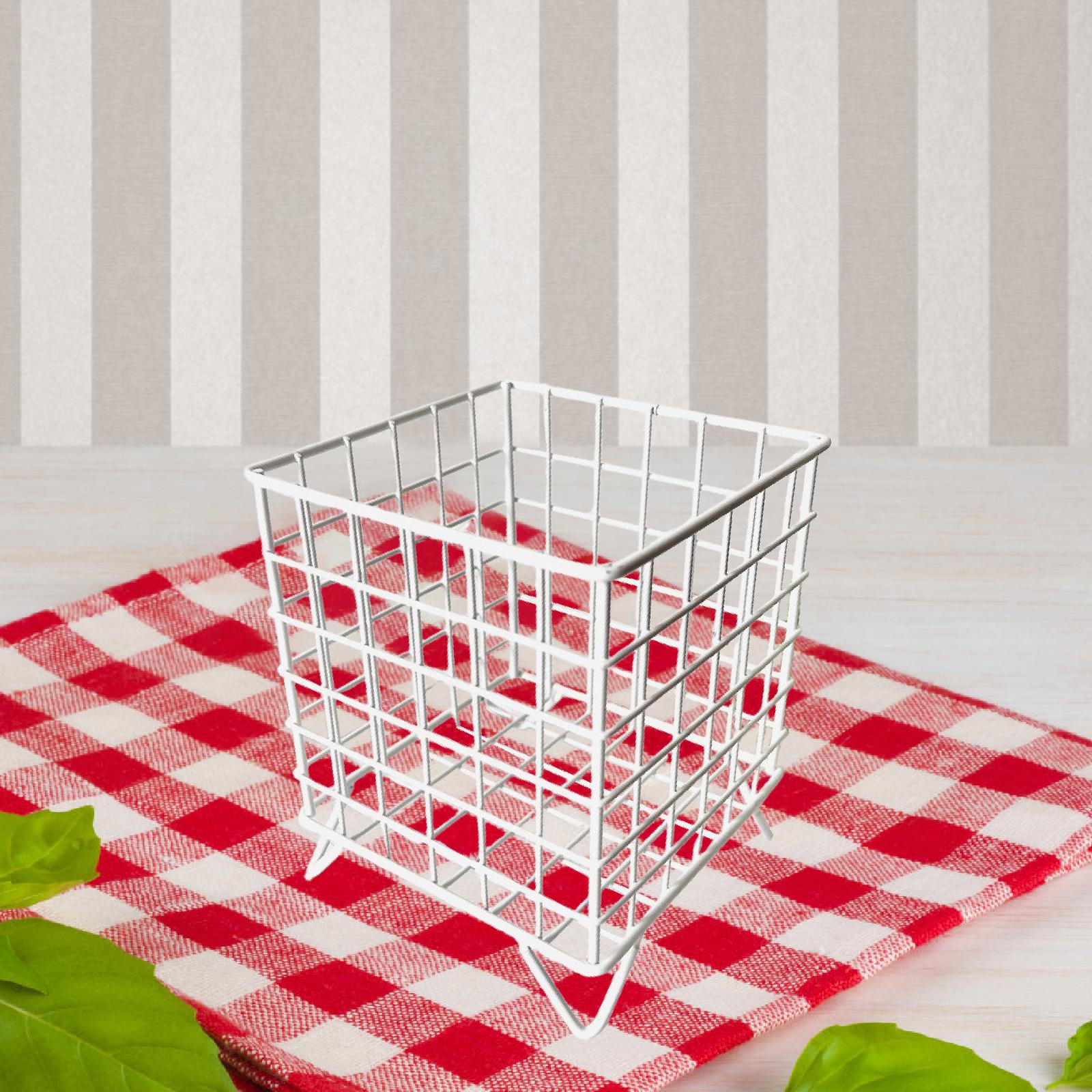 Iron Storage Basket Desk Organizer for Bathroom Office Supplies Vanity Table White