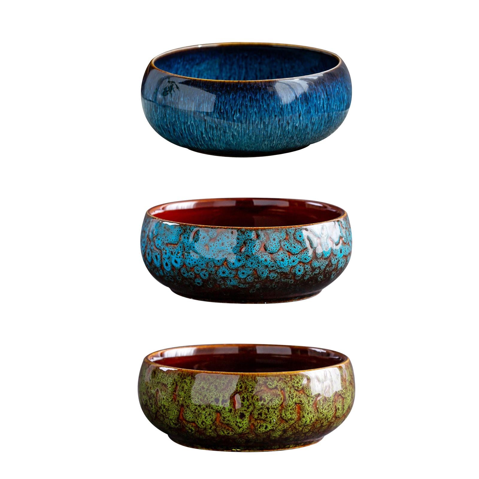 Lotus Flowers Bowl Versatile Portable Round Ceramic Planter Home Office Decor gradient blue