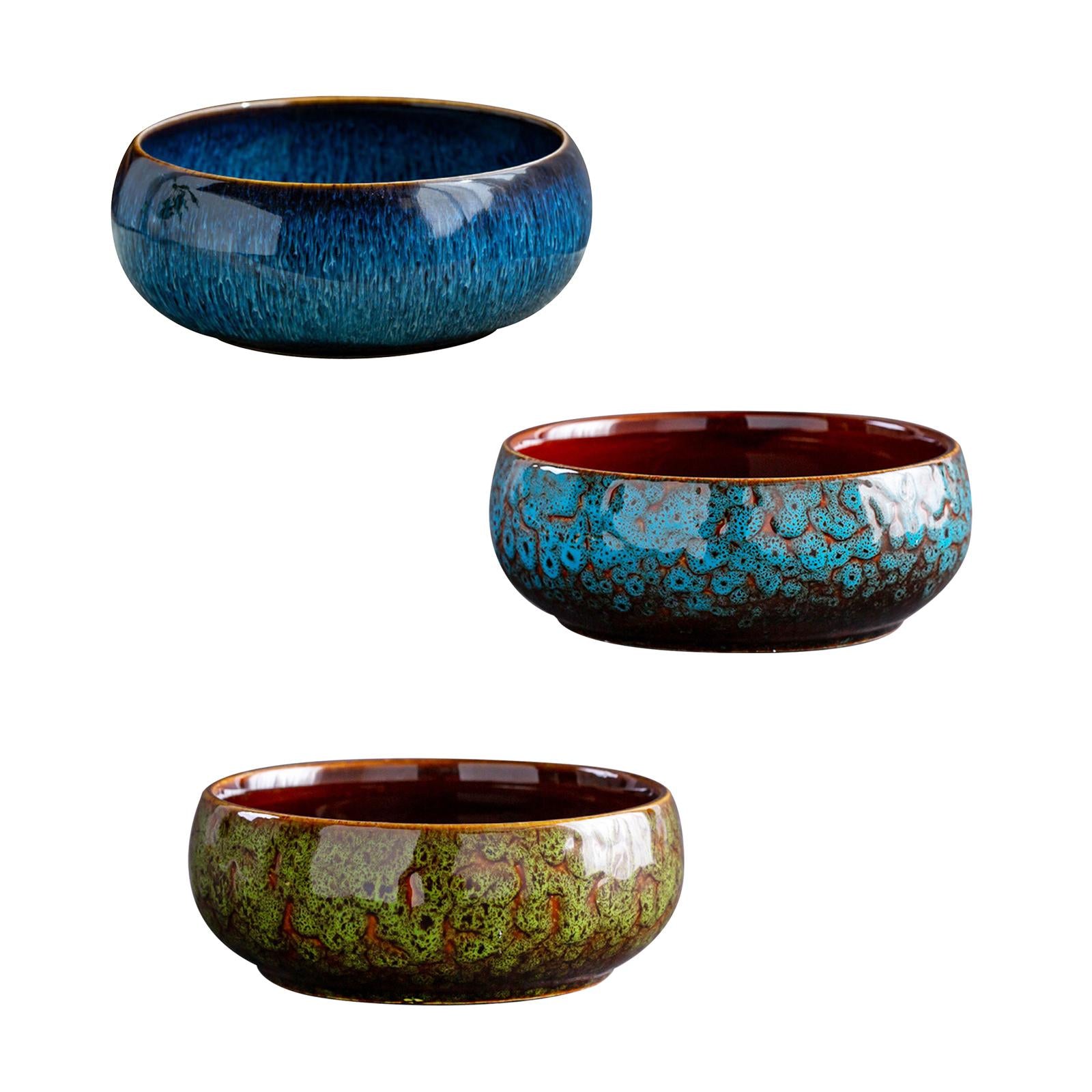 Lotus Flowers Bowl Versatile Portable Round Ceramic Planter Home Office Decor gradient blue