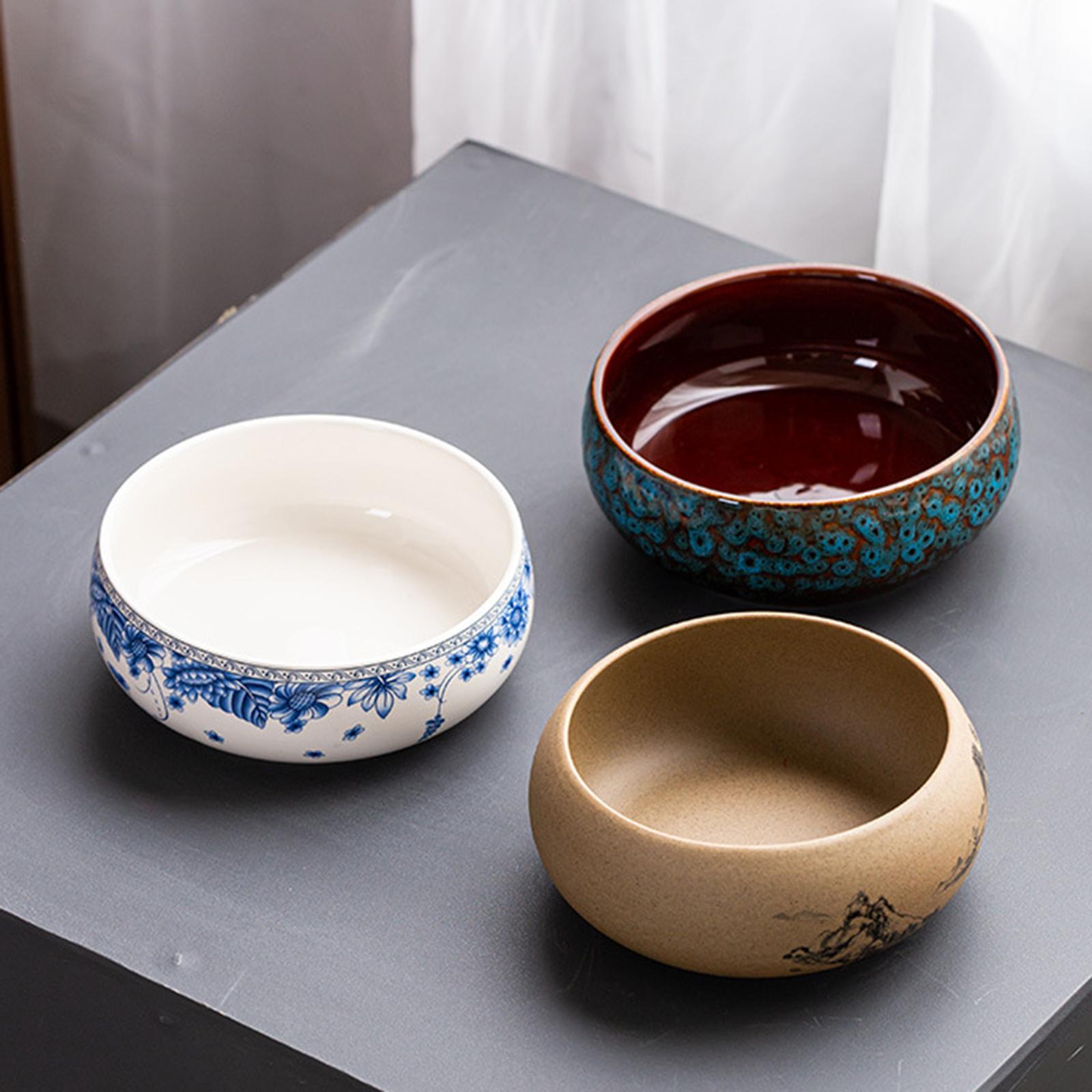 Lotus Flowers Bowl Versatile Portable Round Ceramic Planter Home Office Decor kiln changed blue
