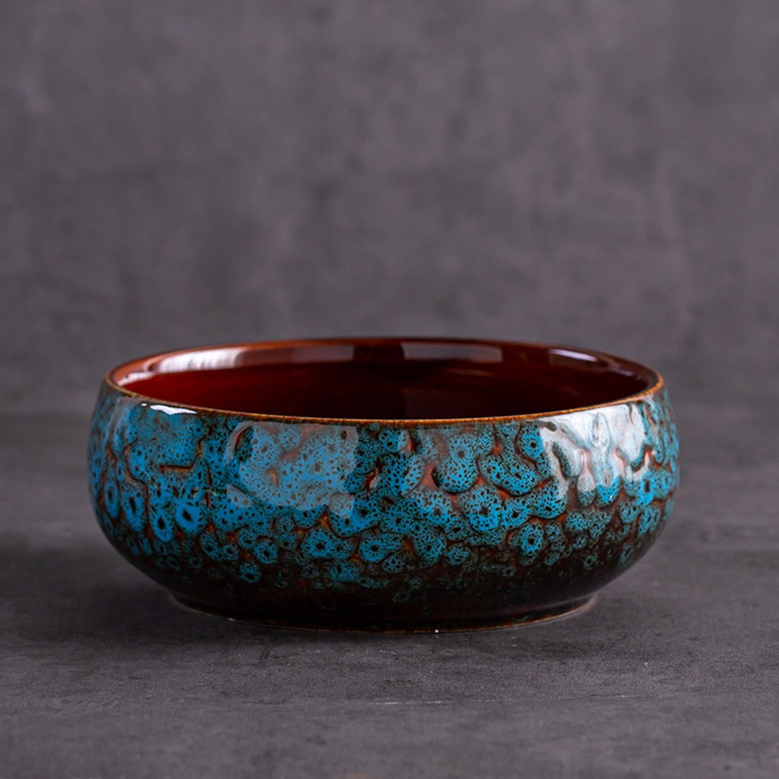 Lotus Flowers Bowl Versatile Portable Round Ceramic Planter Home Office Decor kiln changed blue
