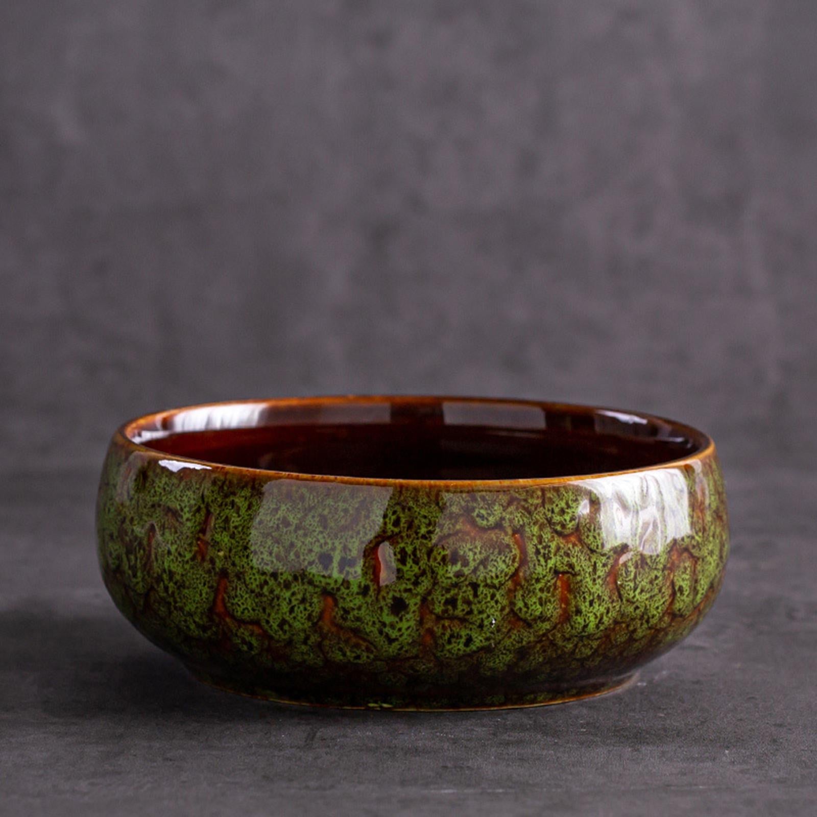 Lotus Flowers Bowl Versatile Portable Round Ceramic Planter Home Office Decor kiln changed green