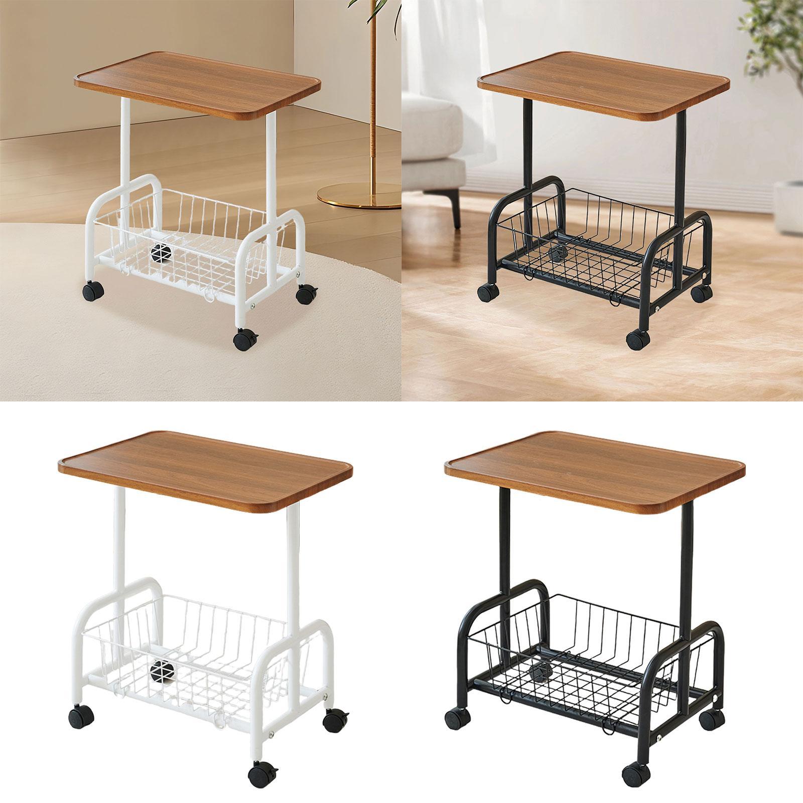 Mobile Side Table Couch Rolling Utility Cart for Drawing Room Dorm Apartment White Legs