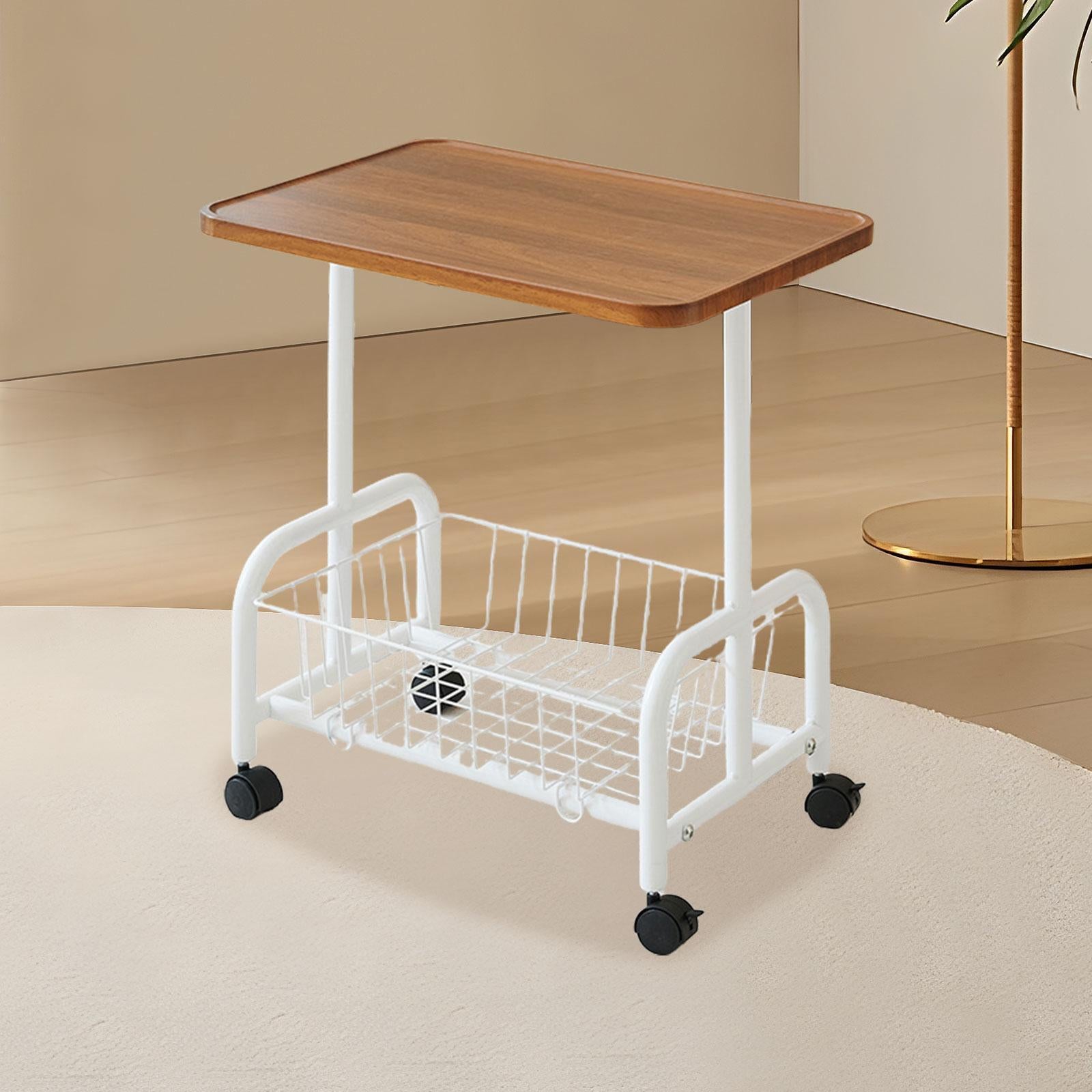 Mobile Side Table Couch Rolling Utility Cart for Drawing Room Dorm Apartment White Legs