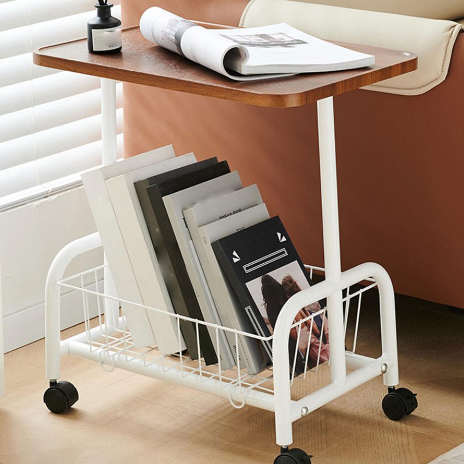 Mobile Side Table Couch Rolling Utility Cart for Drawing Room Dorm Apartment White Legs