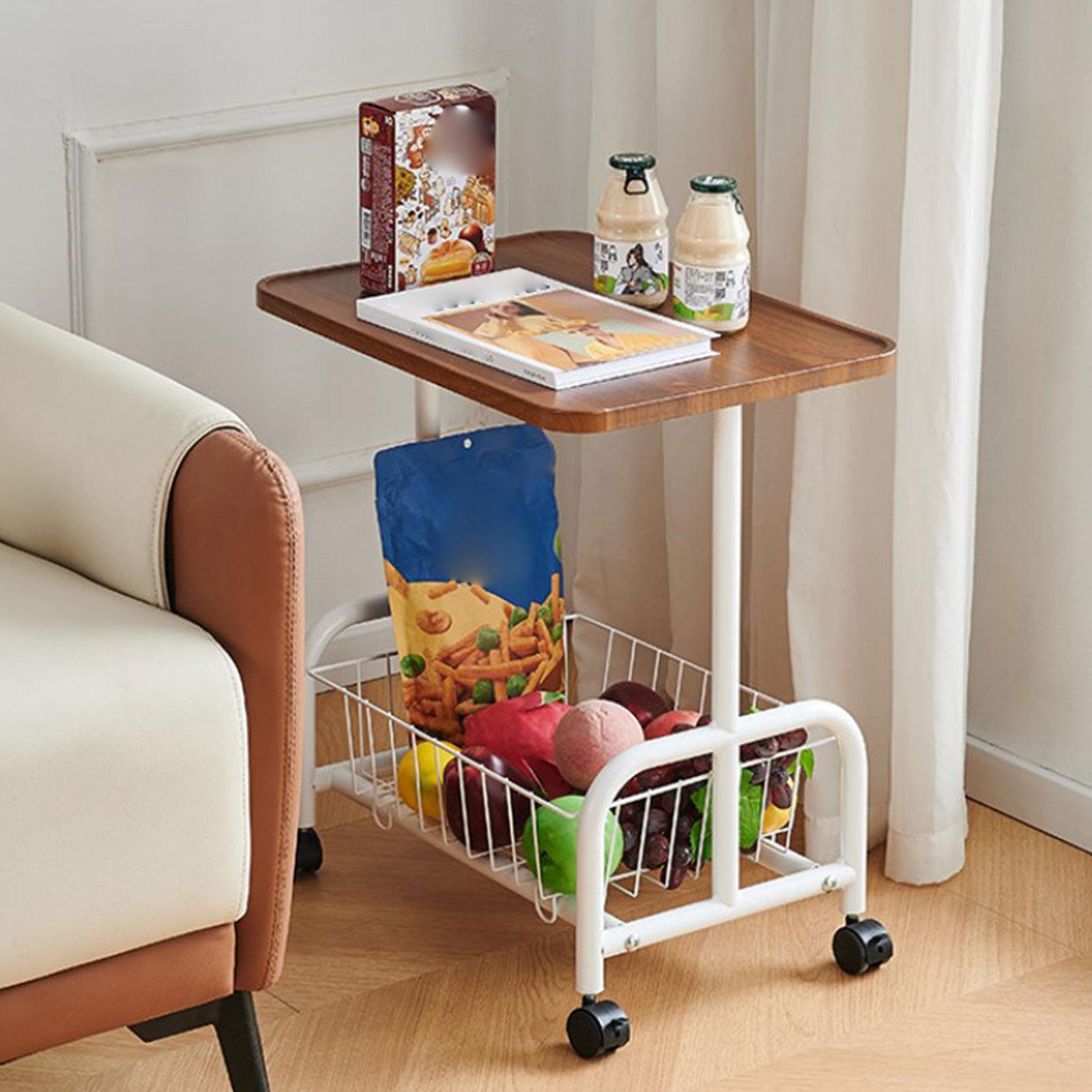 Mobile Side Table Couch Rolling Utility Cart for Drawing Room Dorm Apartment White Legs