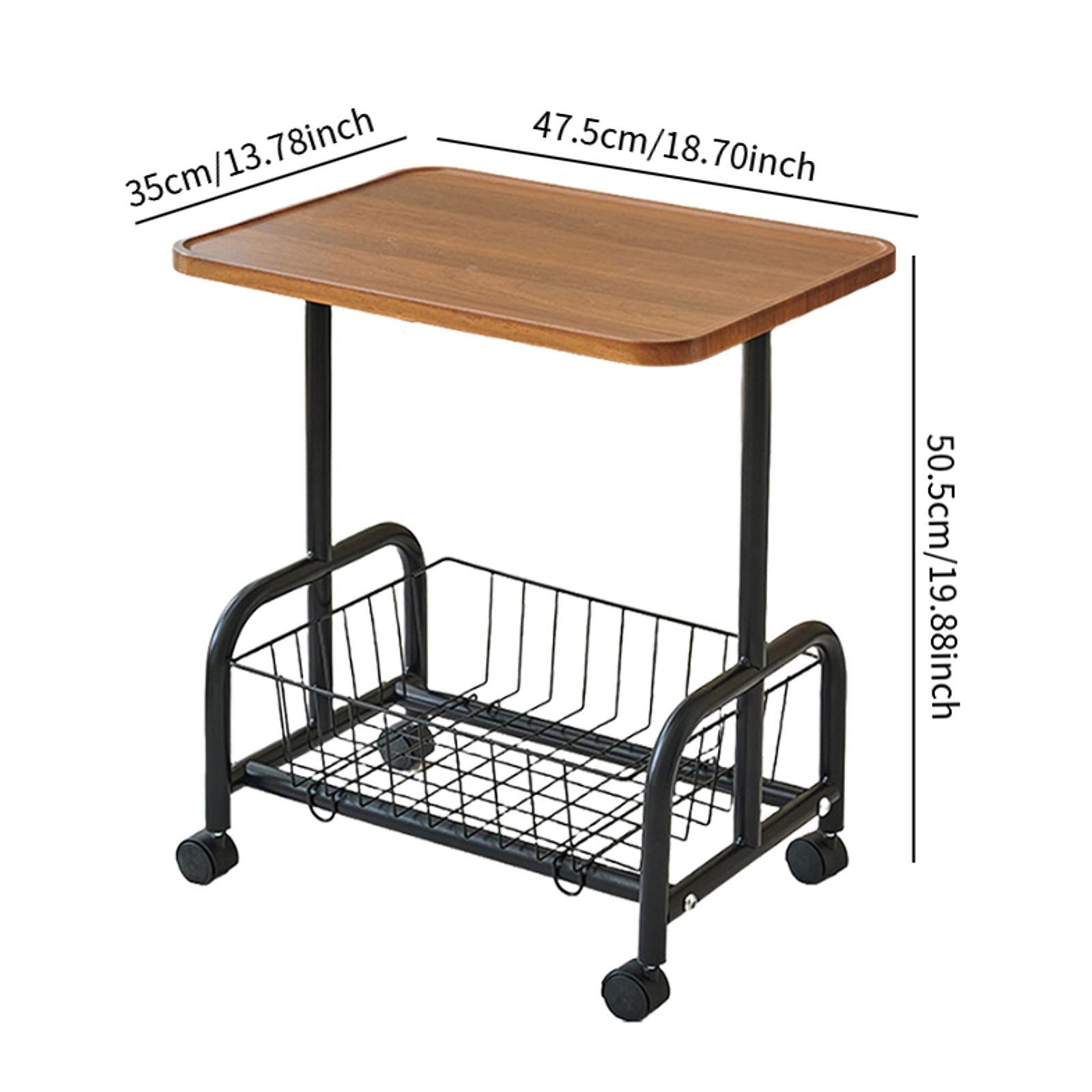 Mobile Side Table Couch Rolling Utility Cart for Drawing Room Dorm Apartment Black Legs