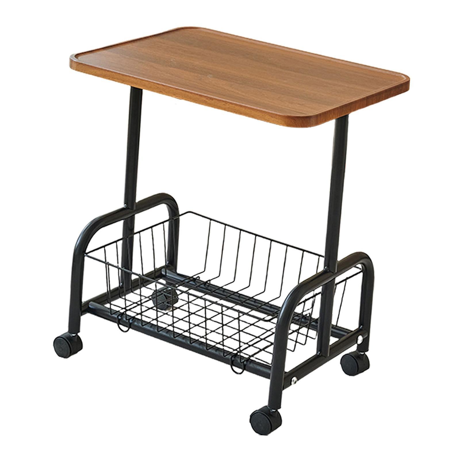 Mobile Side Table Couch Rolling Utility Cart for Drawing Room Dorm Apartment Black Legs