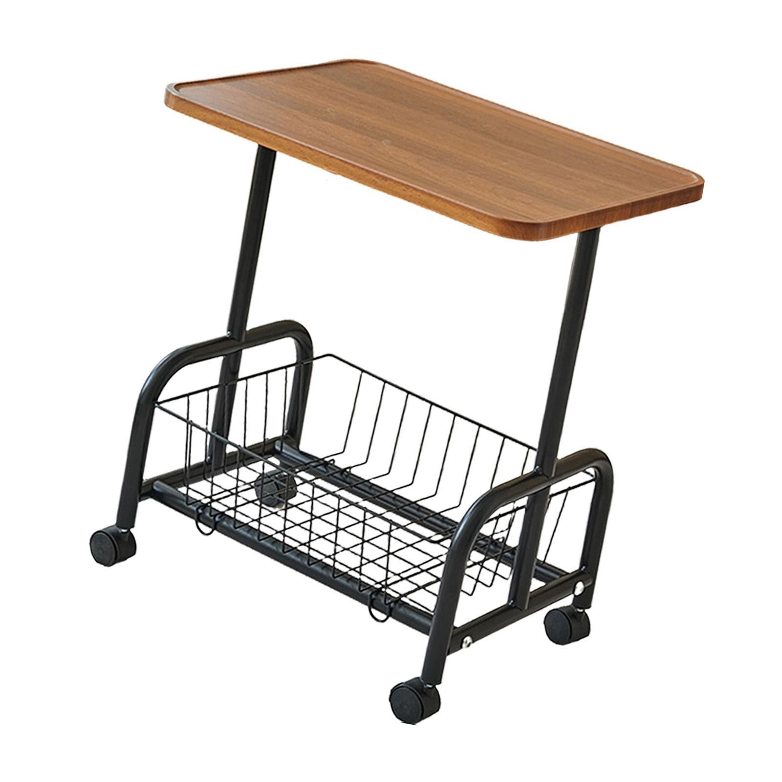 Mobile Side Table Couch Rolling Utility Cart for Drawing Room Dorm Apartment Black Legs