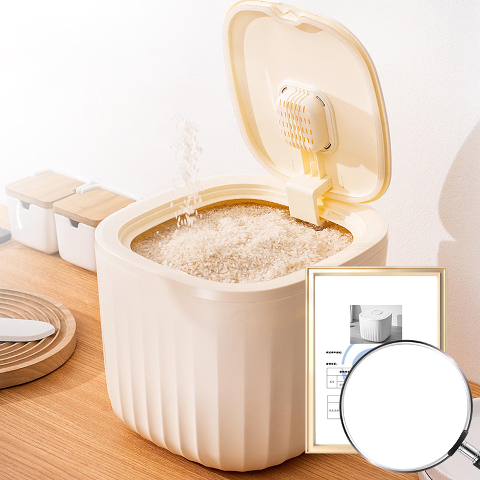 Rice Container Can Canister Jar 11 lbs Sealed Bin for Pantry Household Grain Beige