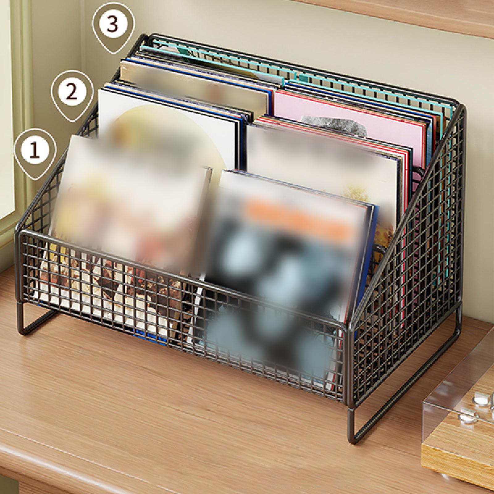 Records Display Stand Office Metal Display Holder for Album Books Collections 26cmx22cmx24cm Black