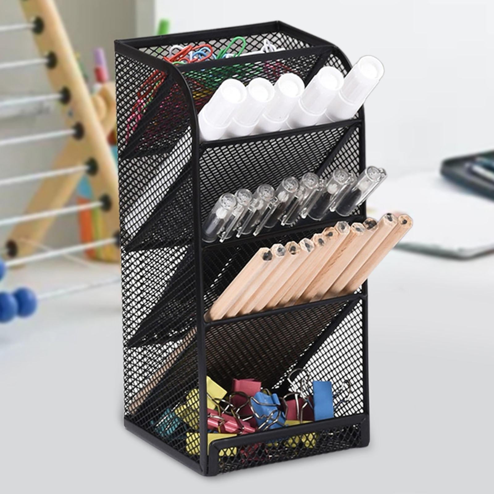 Pen Holder Slanted Metal Desktop Stationary Organizer for Home School Office Black