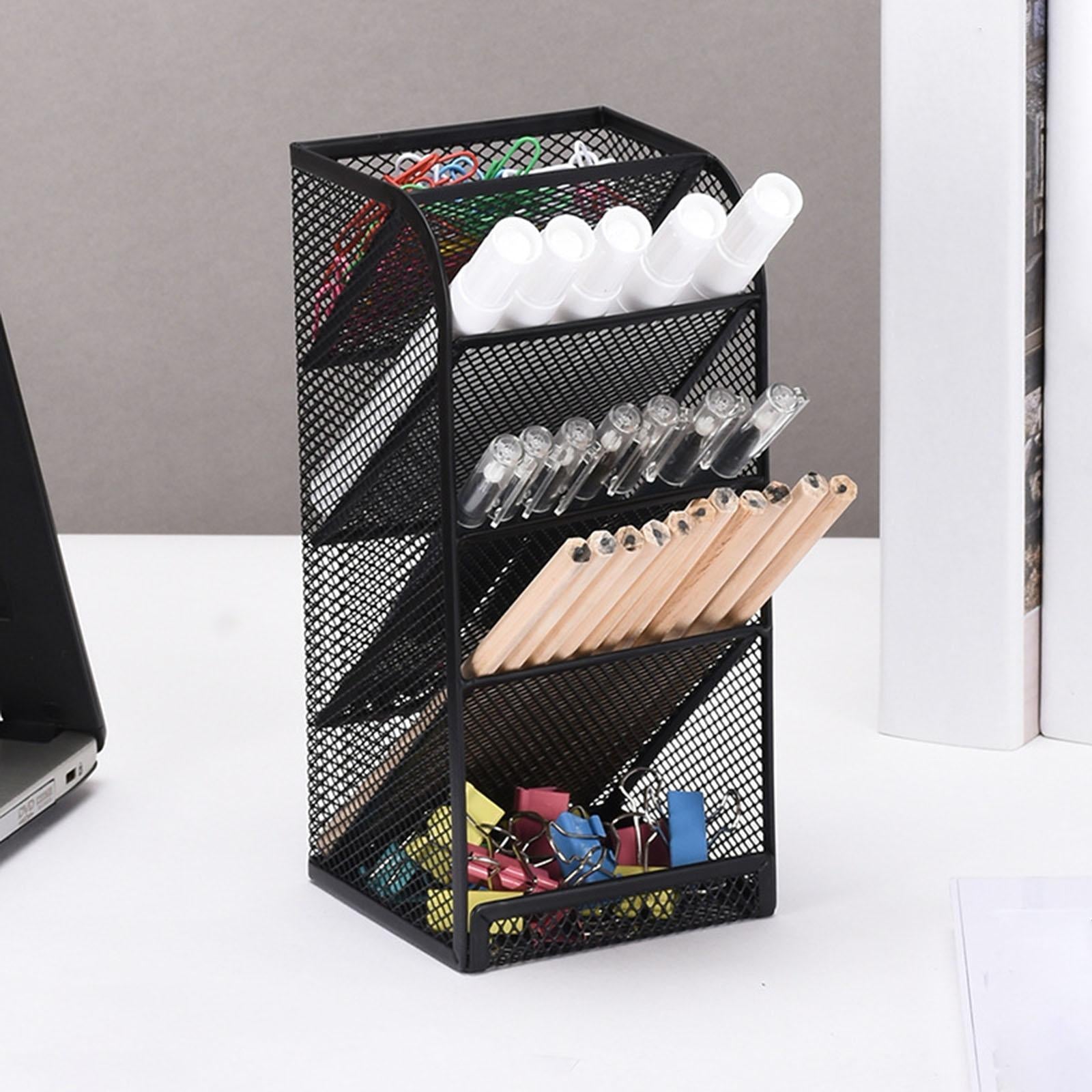 Pen Holder Slanted Metal Desktop Stationary Organizer for Home School Office Black