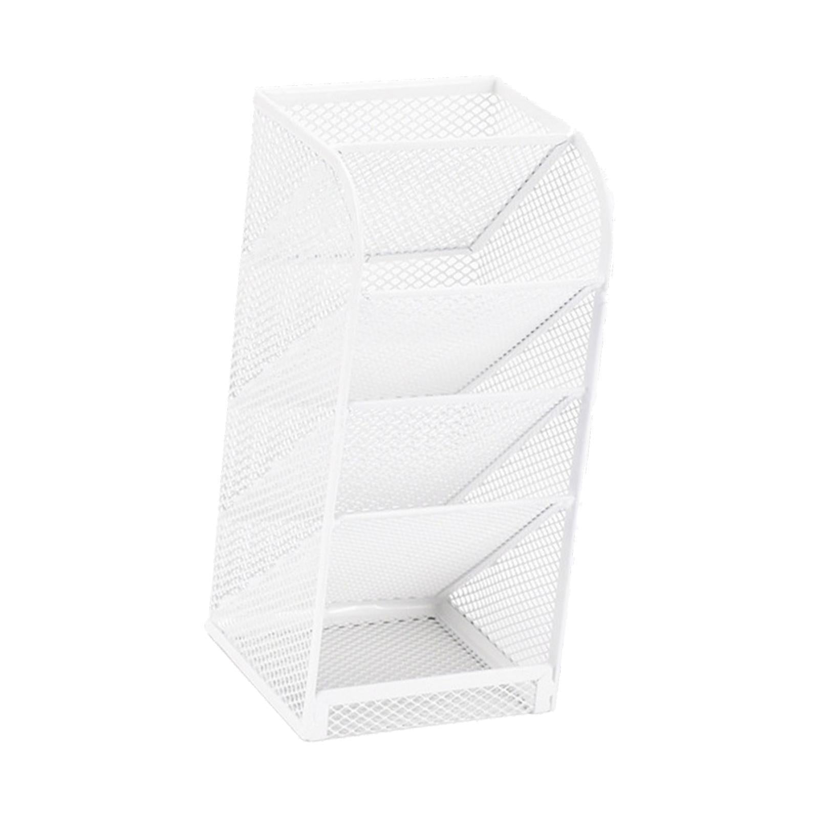 Pen Holder Slanted Metal Desktop Stationary Organizer for Home School Office White