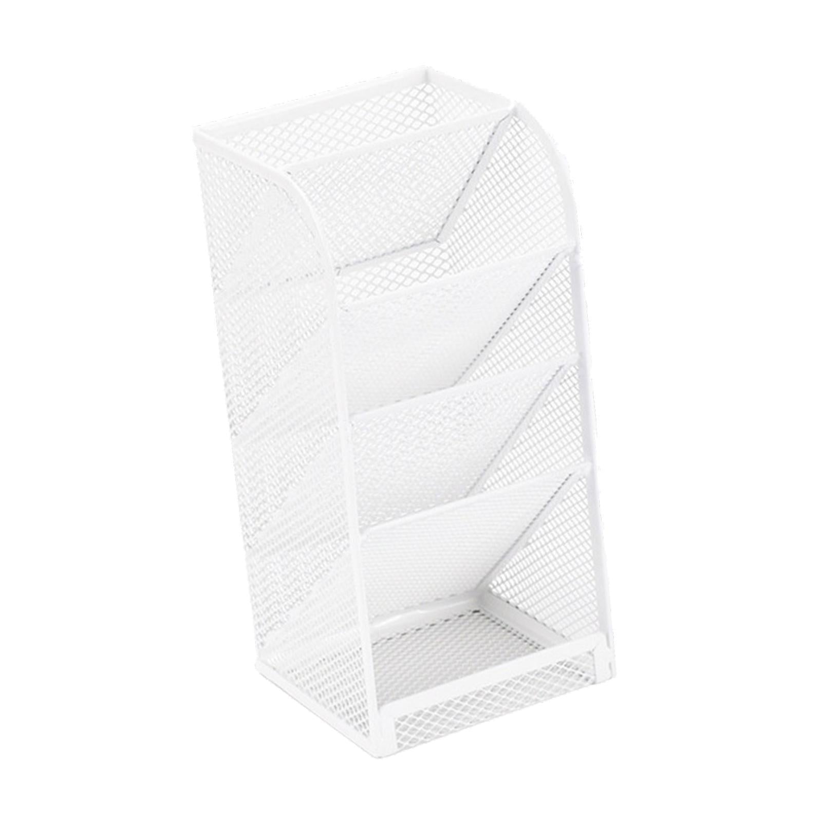 Pen Holder Slanted Metal Desktop Stationary Organizer for Home School Office White