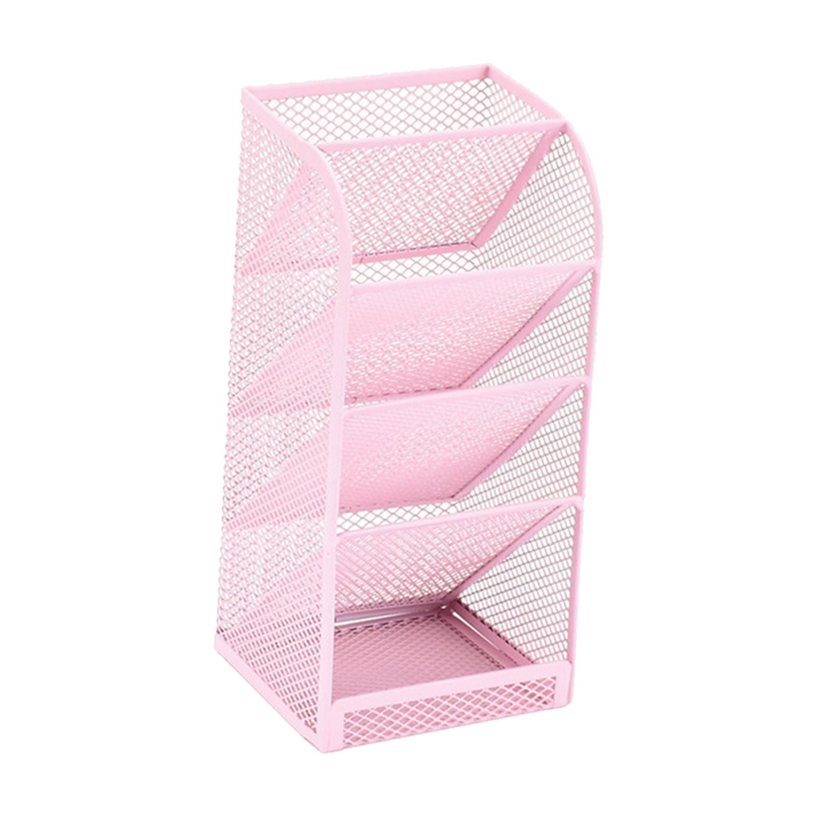 Pen Holder Slanted Metal Desktop Stationary Organizer for Home School Office Pink