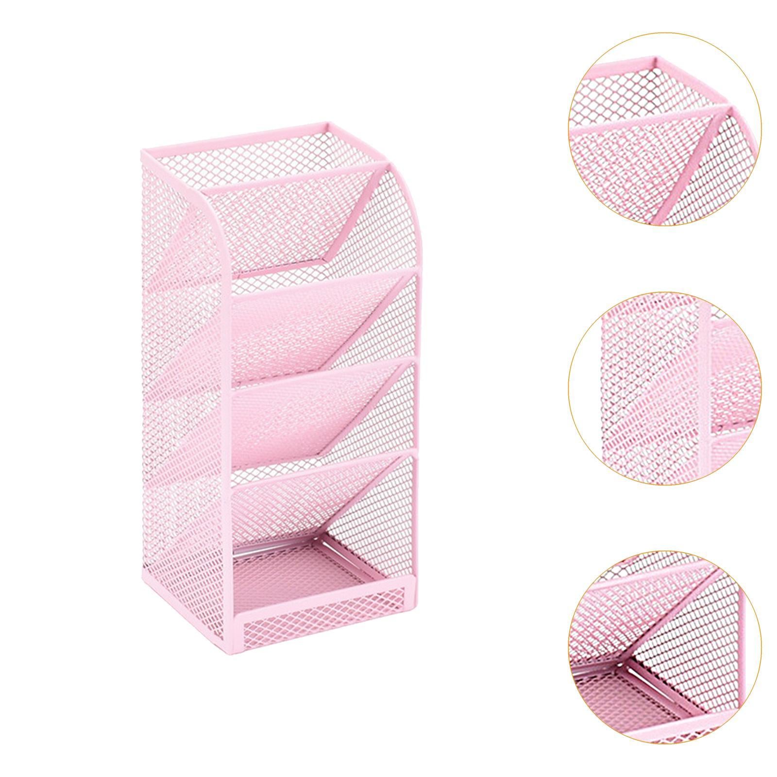 Pen Holder Slanted Metal Desktop Stationary Organizer for Home School Office Pink