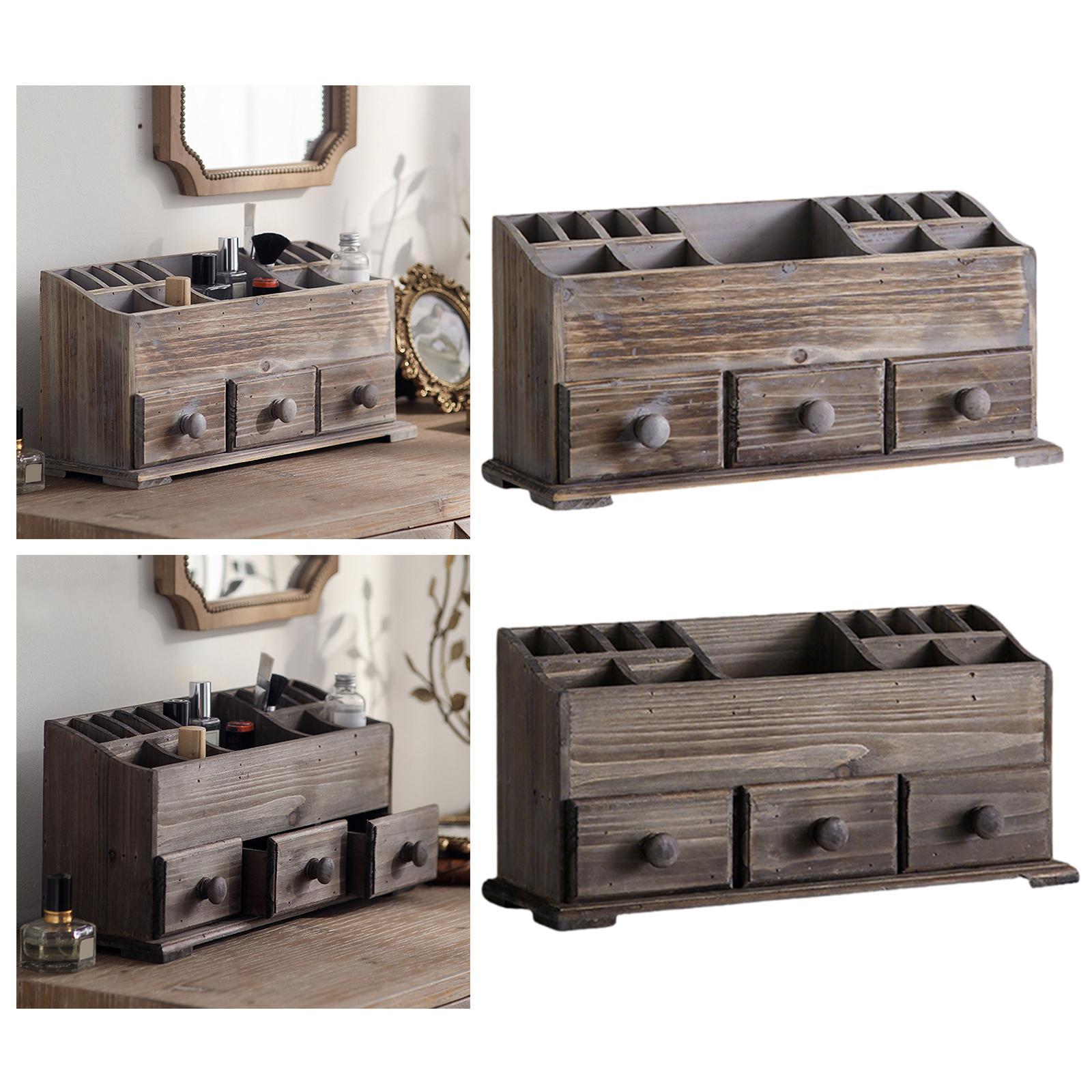 Rustic Vanity Organizer Desktop Makeup Organizer for Office Bathroom Bedroom gray
