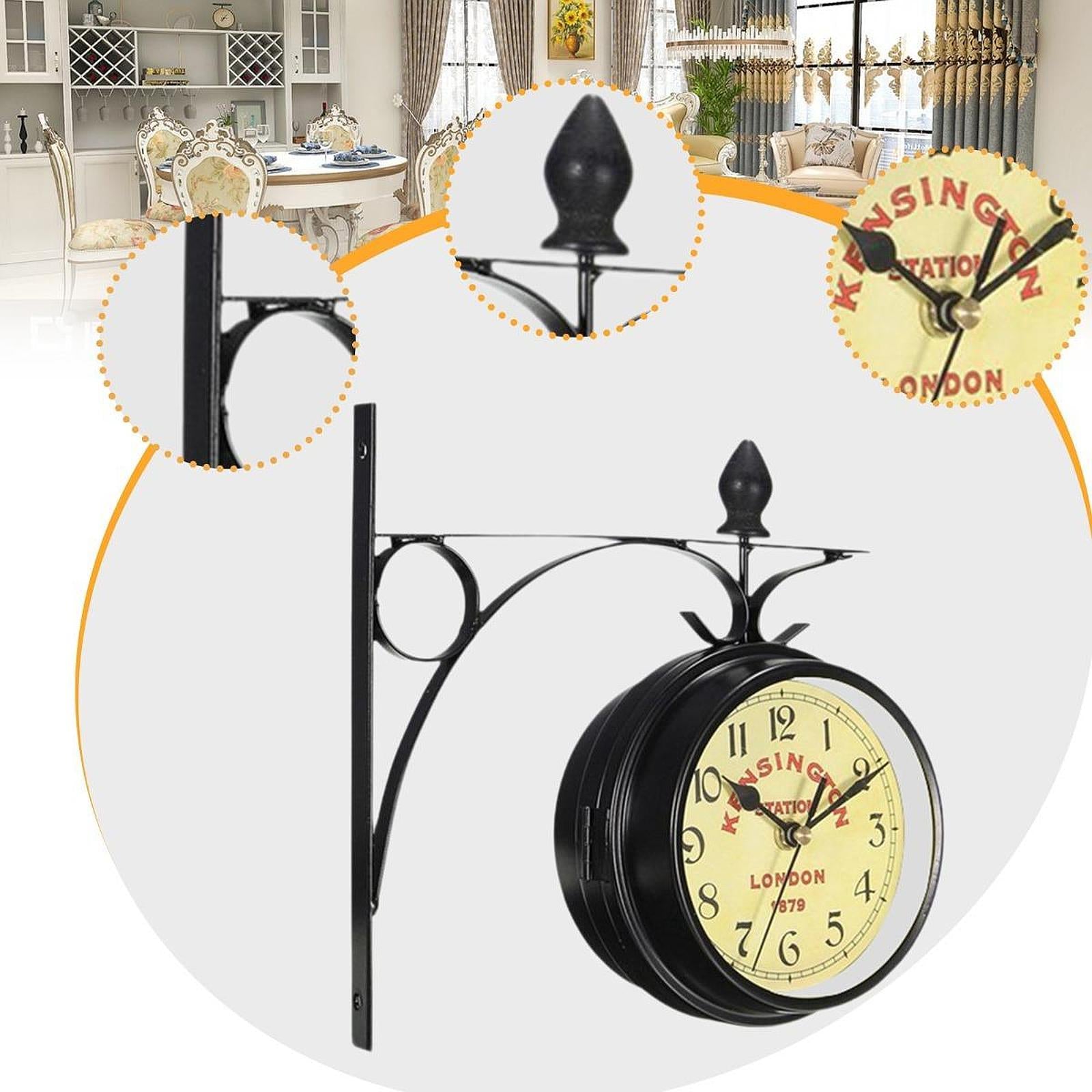 Double Faced Station Clock European Wall Clock for Patio Outdoor Garden