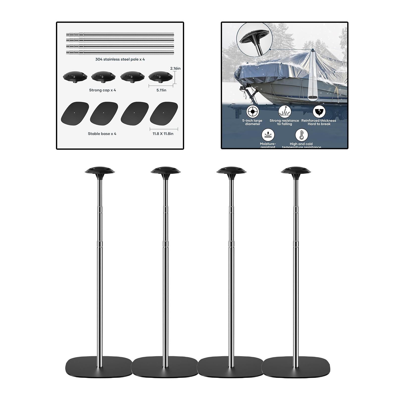 4 Pieces Boat Cover Support Pole Systems Telescoping Sturdy Stable Windproof