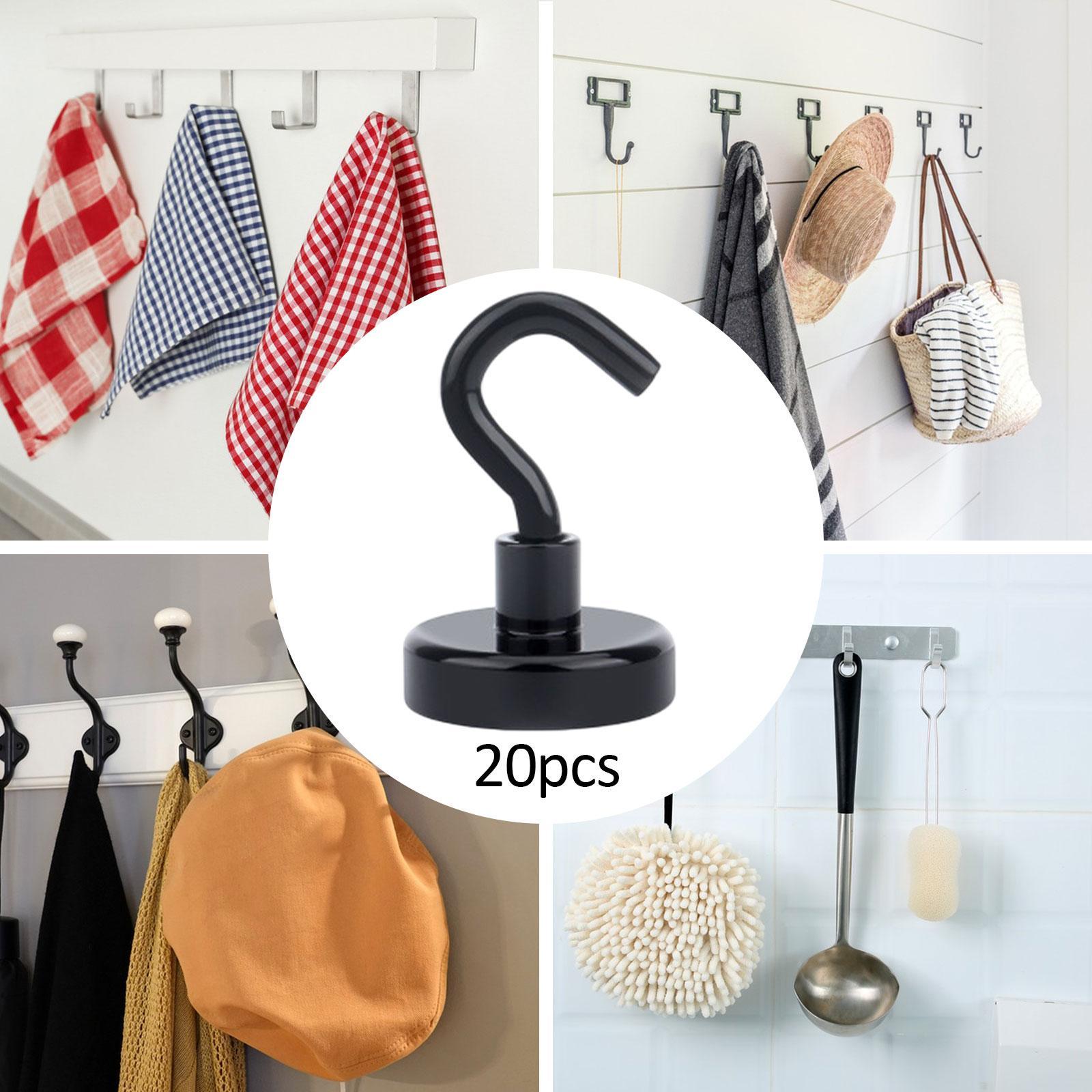 20 Pieces Magnetic Hooks Strong Hooks for Cabin Walls Beach Classroom Black