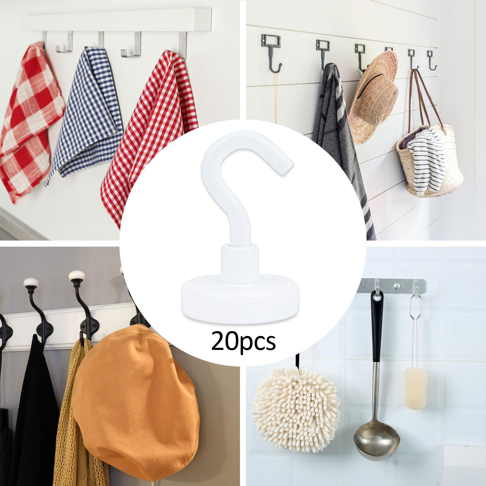 20 Pieces Magnetic Hooks Strong Hooks for Cabin Walls Beach Classroom White