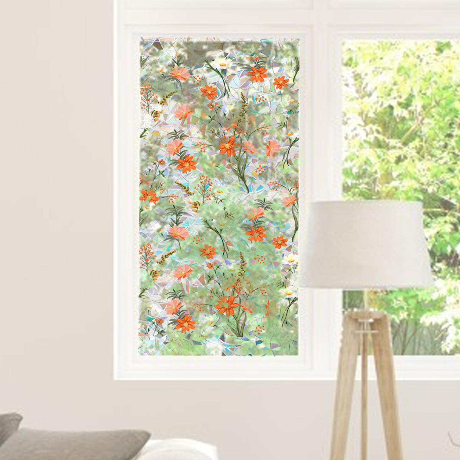 Privacy Window Film Floral Stained Cling Static Glass for Home Bathroom Room