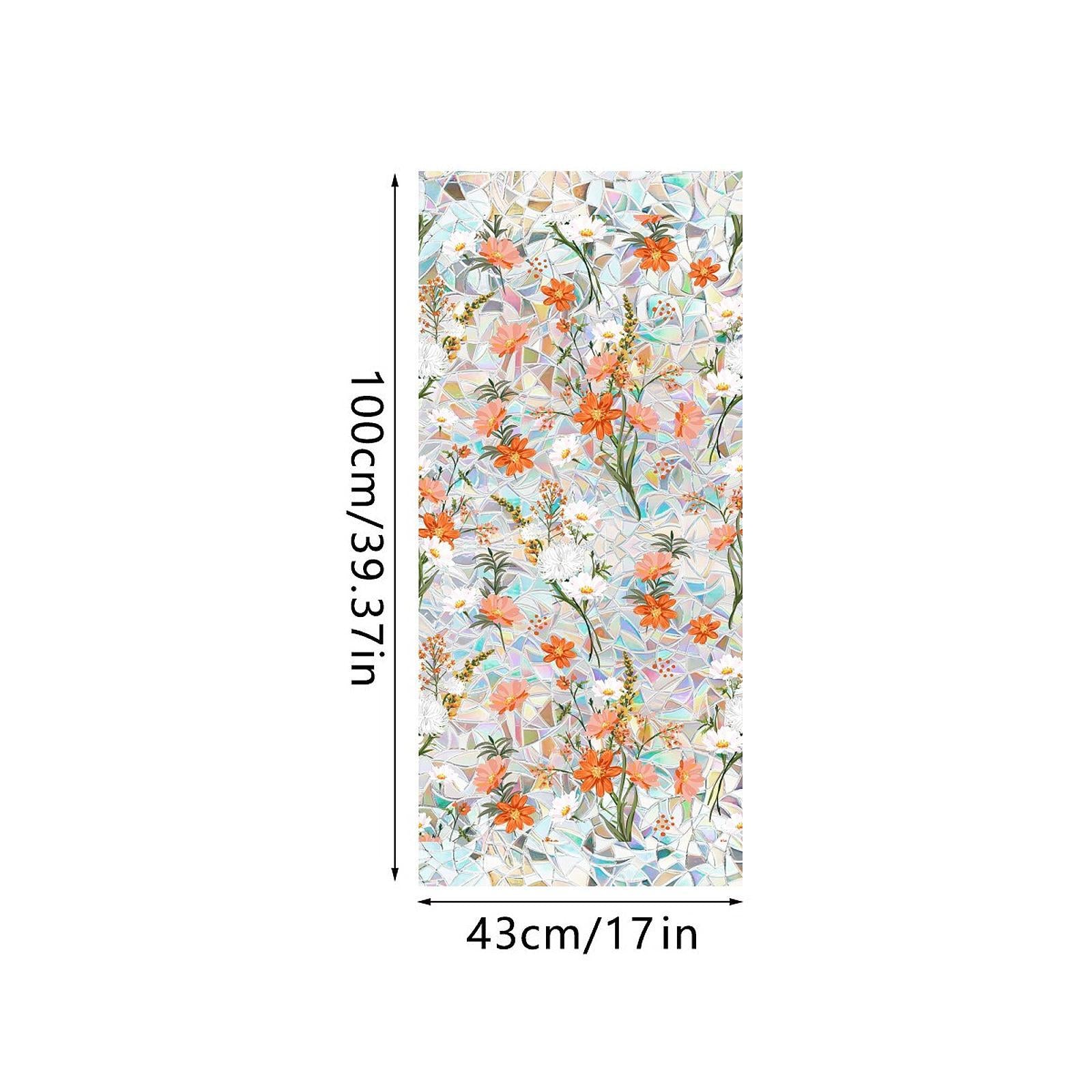Privacy Window Film Floral Stained Cling Static Glass for Home Bathroom Room