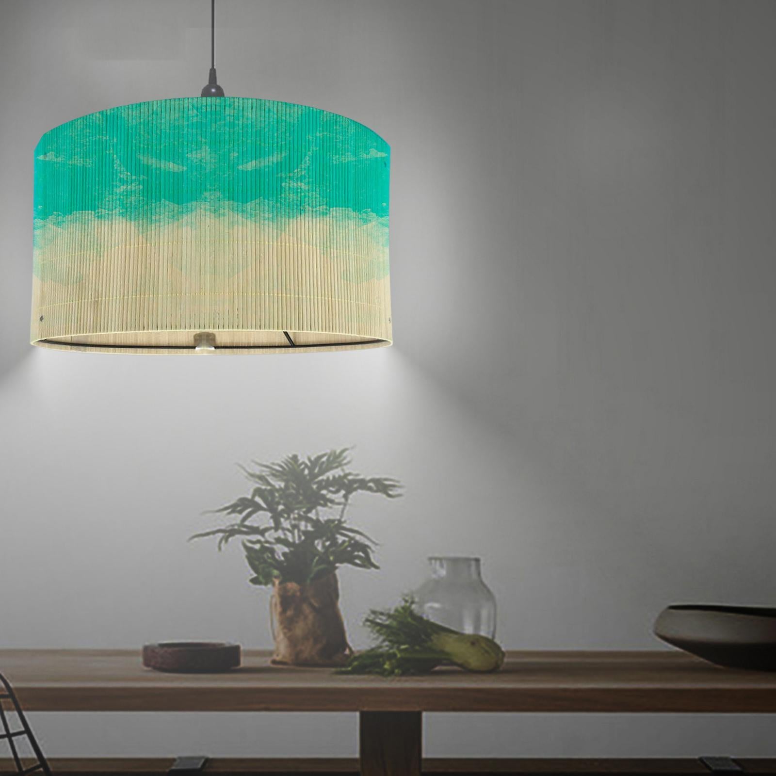 Gradient Bamboo Lamp Shade Boho Replaceable Light Cover Chandelier Lampshade Gradient Blue