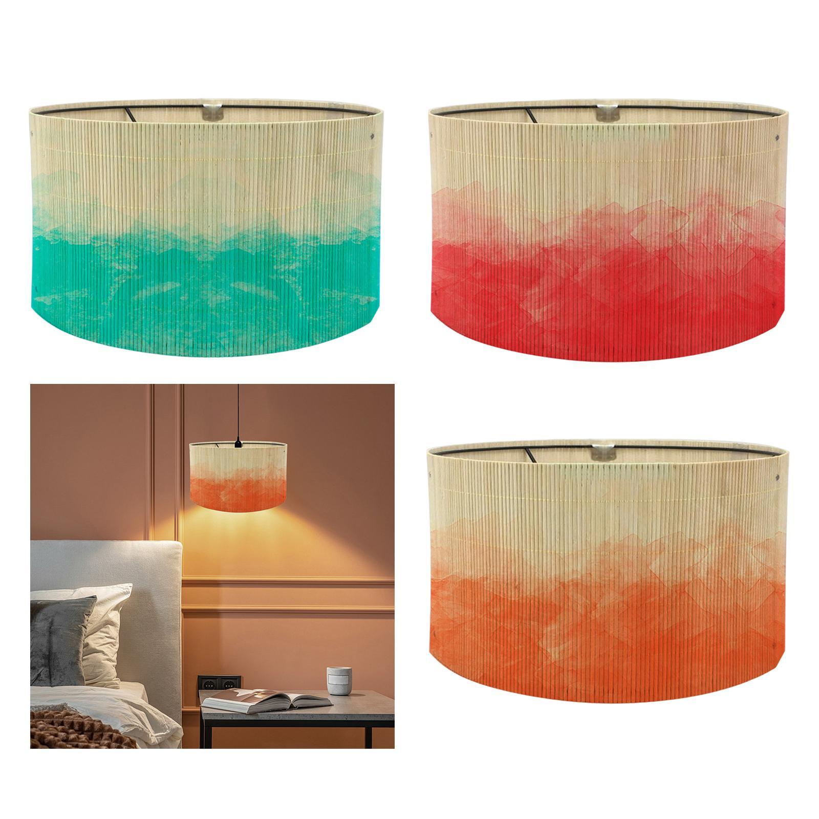 Gradient Bamboo Lamp Shade Boho Replaceable Light Cover Chandelier Lampshade Gradient Blue