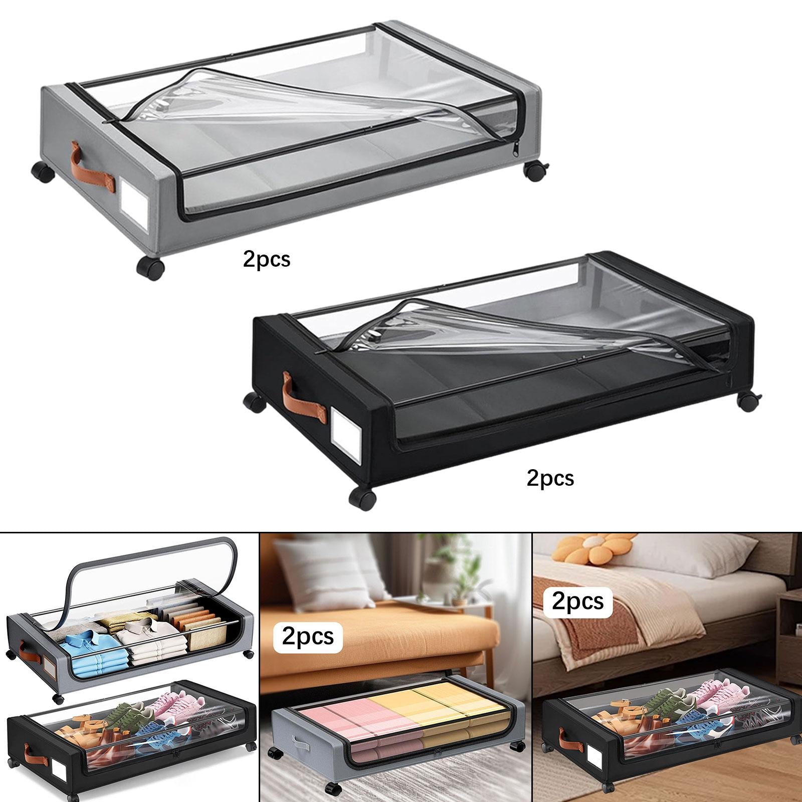2Pcs Under Bed Storage Drawers with Lid with Wheels for Blanket Book Clothes gray