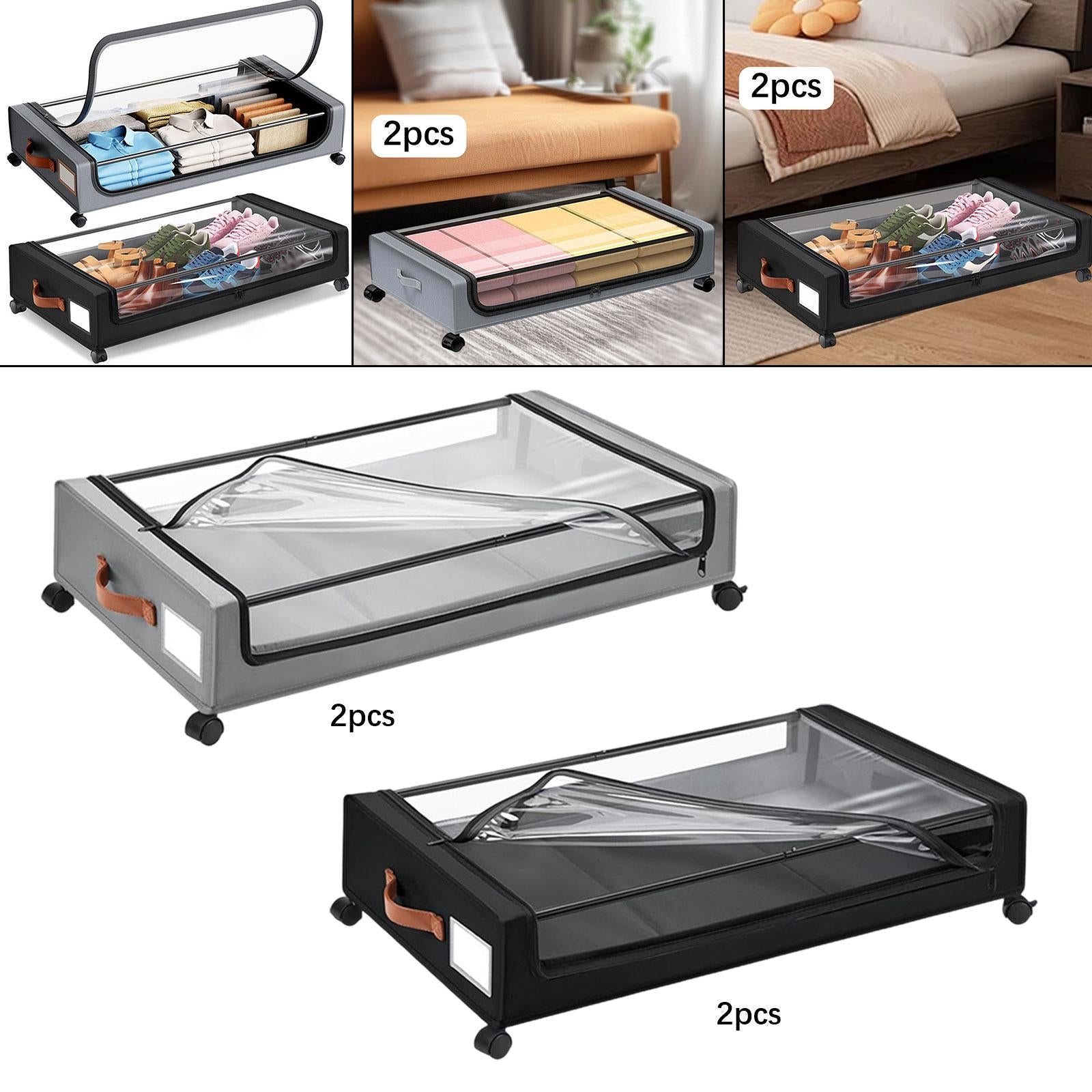 2Pcs Under Bed Storage Drawers with Lid with Wheels for Blanket Book Clothes gray