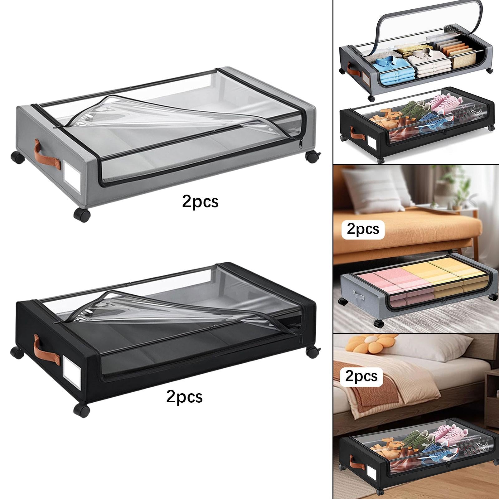 2Pcs Under Bed Storage Drawers with Lid with Wheels for Blanket Book Clothes gray